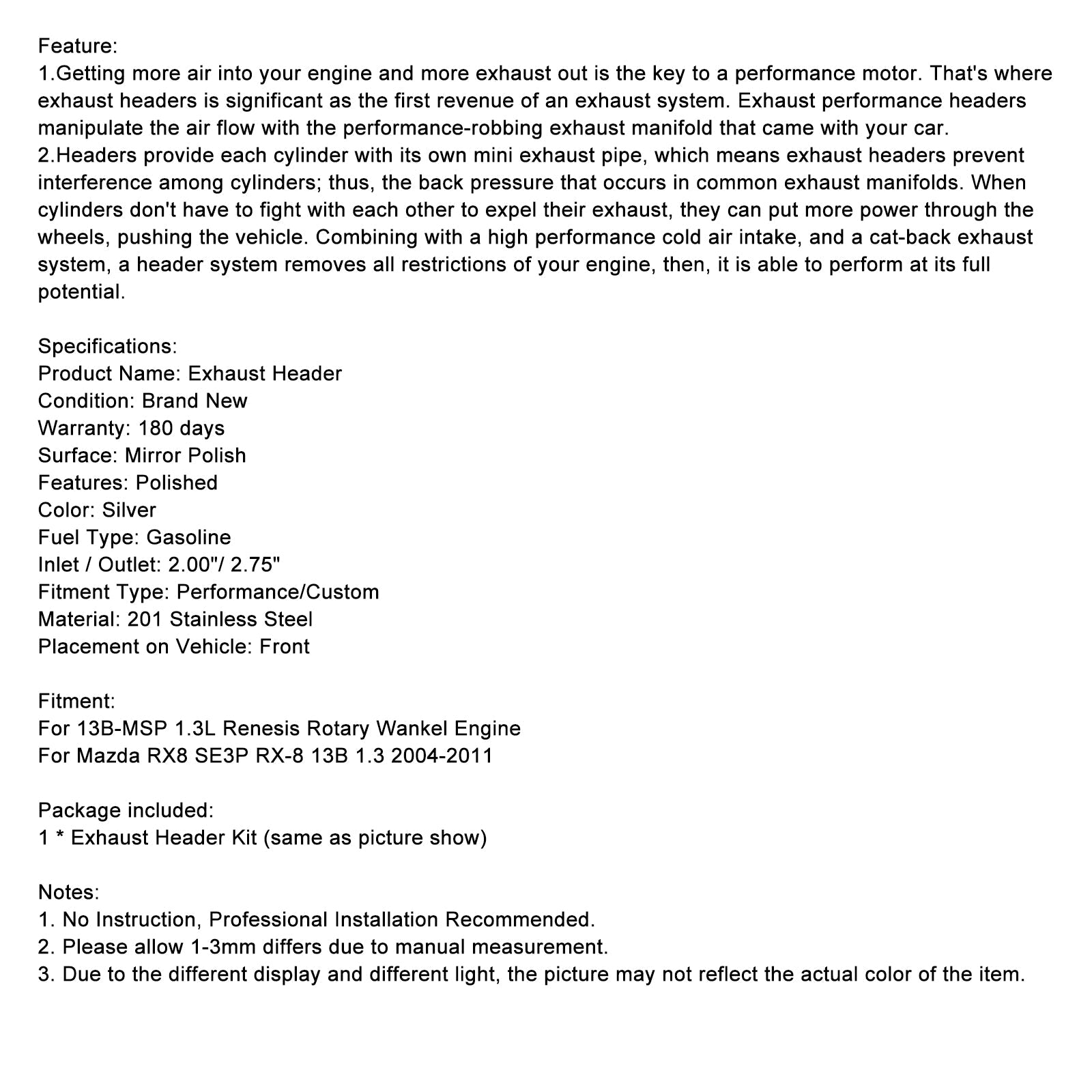 Racespruitstuk vooraan - Compatibel Mazda RX8 2004-2011