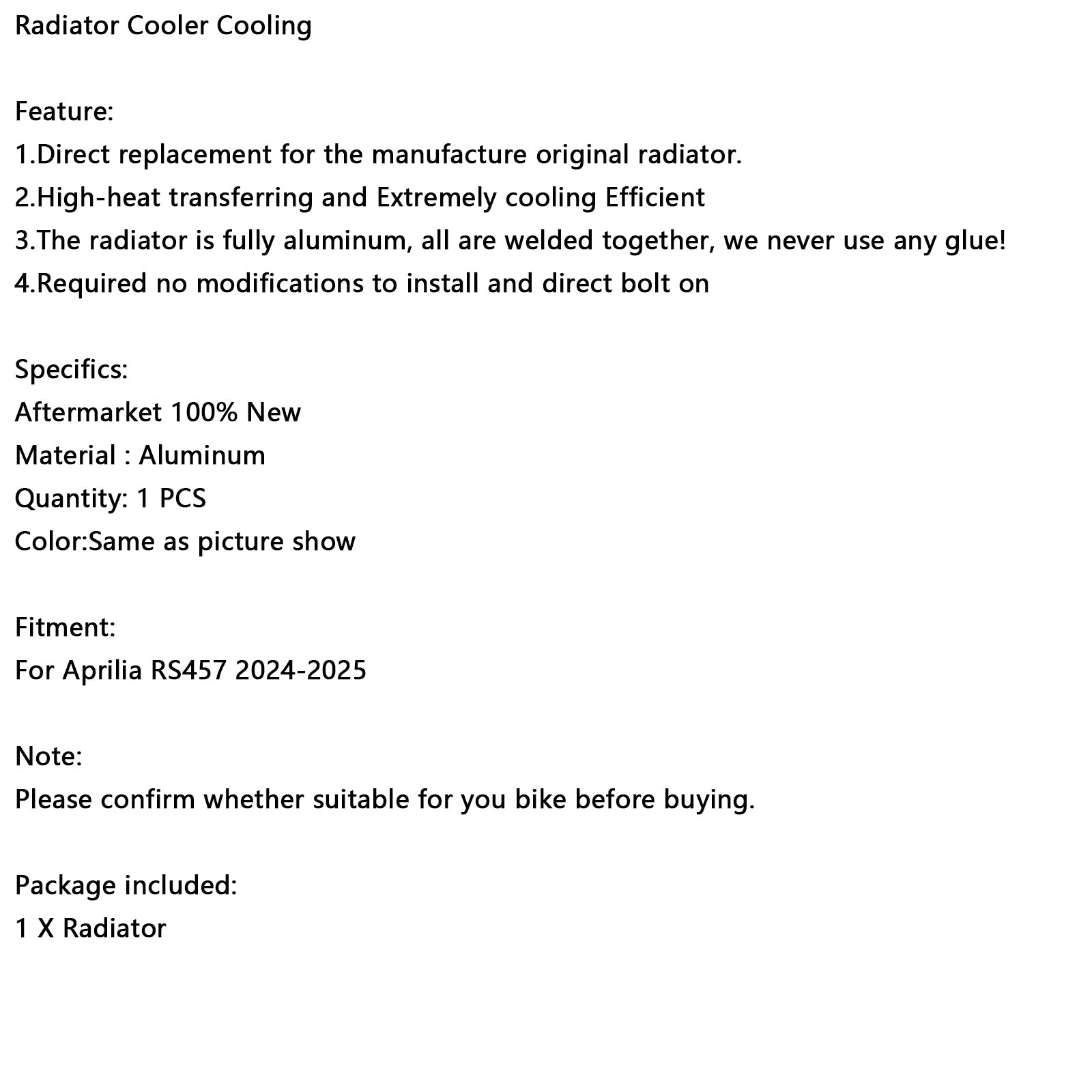 Radiateur de refroidissement moteur Aprilia RS457 RS 457 2024-2025