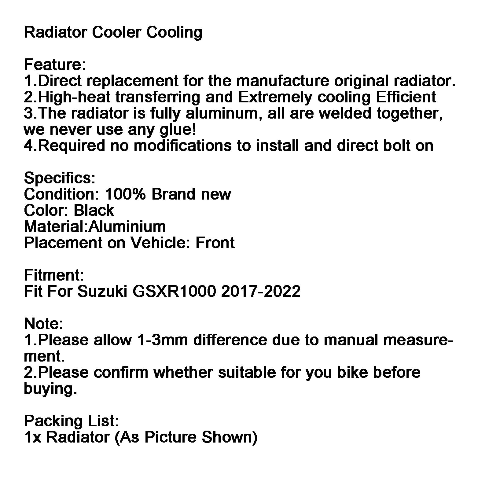 2017-2022 Suzuki GSXR 1000 GSX-R K11 Enfriamiento del radiador del motor plateado