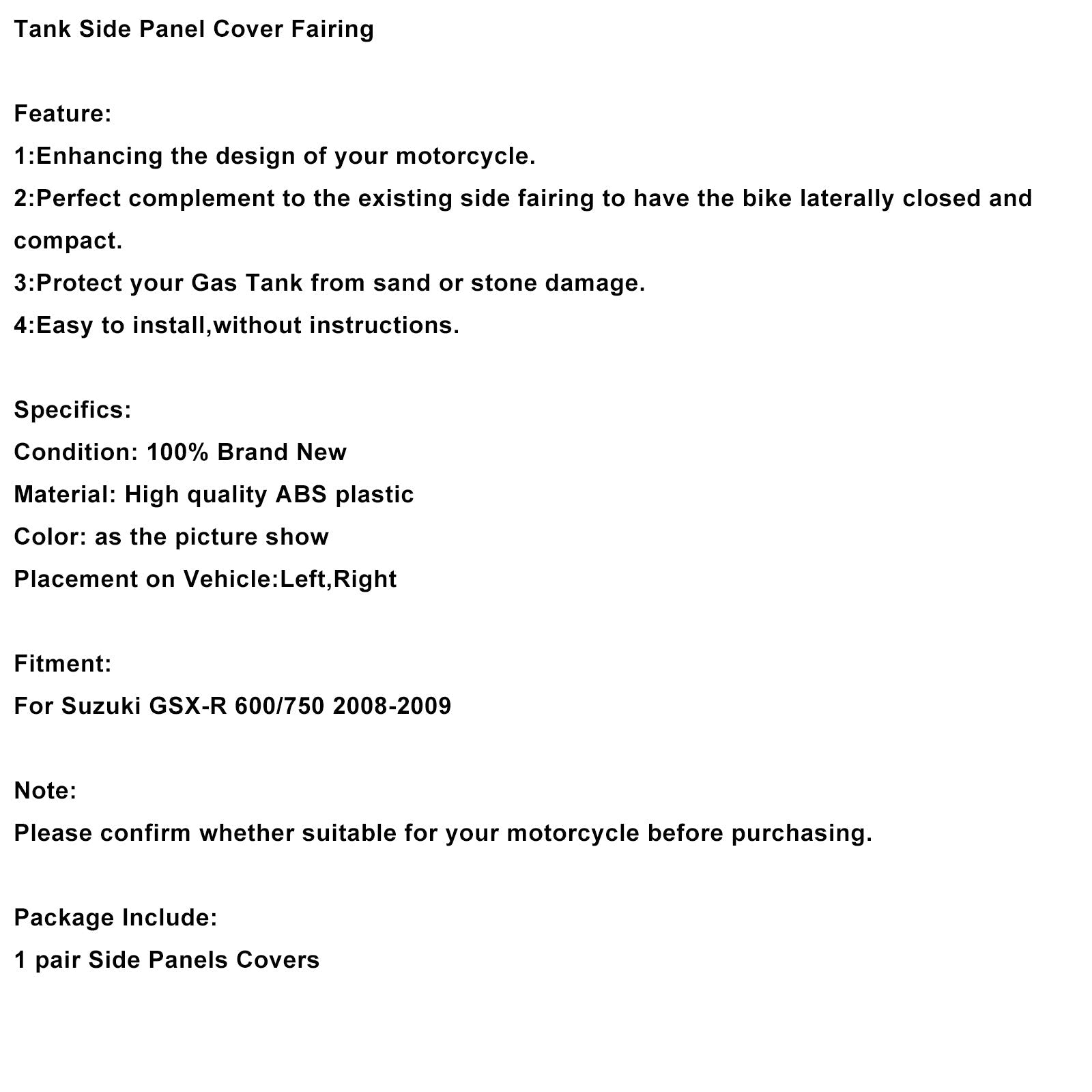 Carenado lateral del depósito para Suzuki GSXR600 GSXR750 (2008-2009)