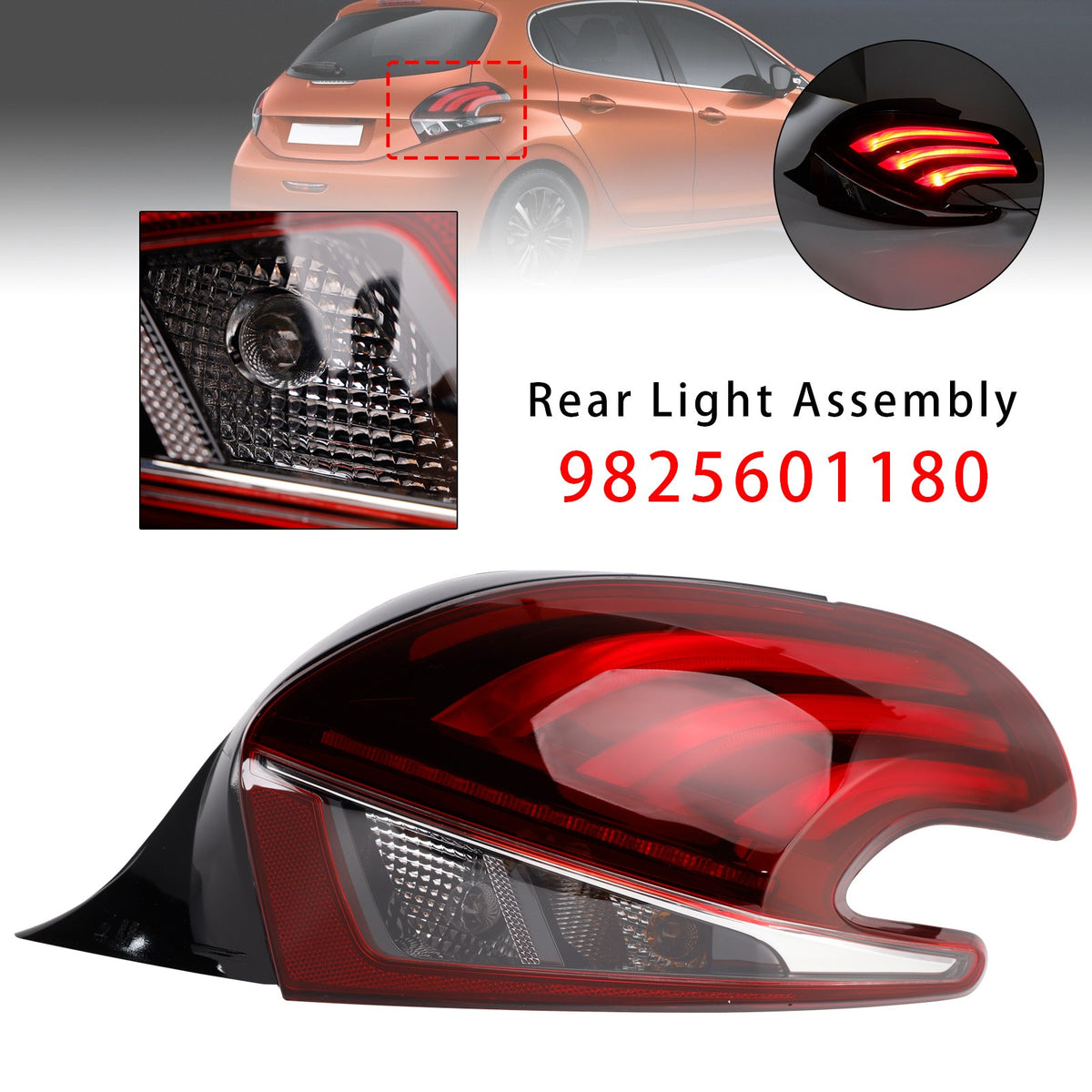 Feu arrière droit à LED pour Peugeot 208 (modèles restylés, 2015-2019)