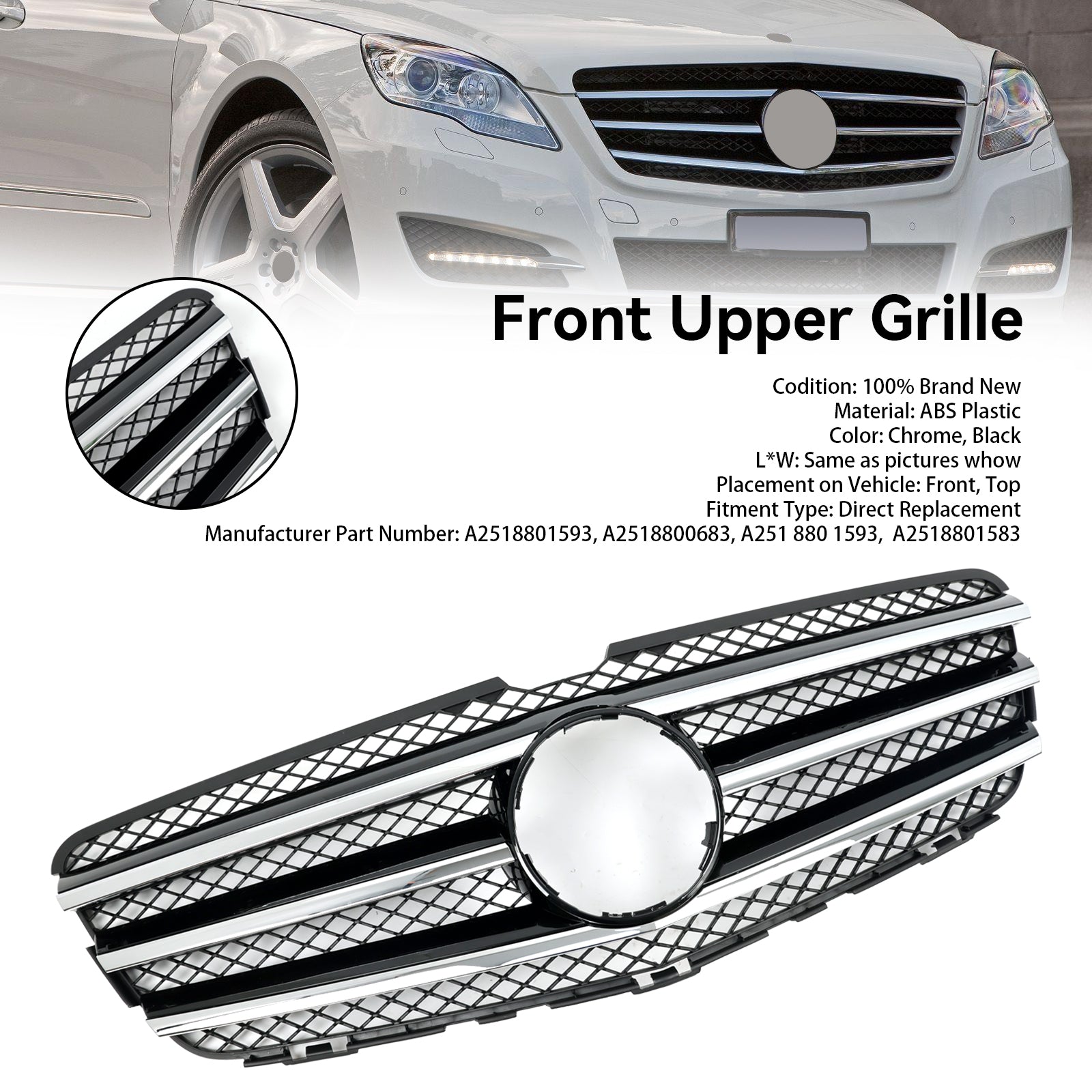 Front Bumper Grill Grille A2518801583 Pour Mercedes-Benz R Class W251 2010-2013
