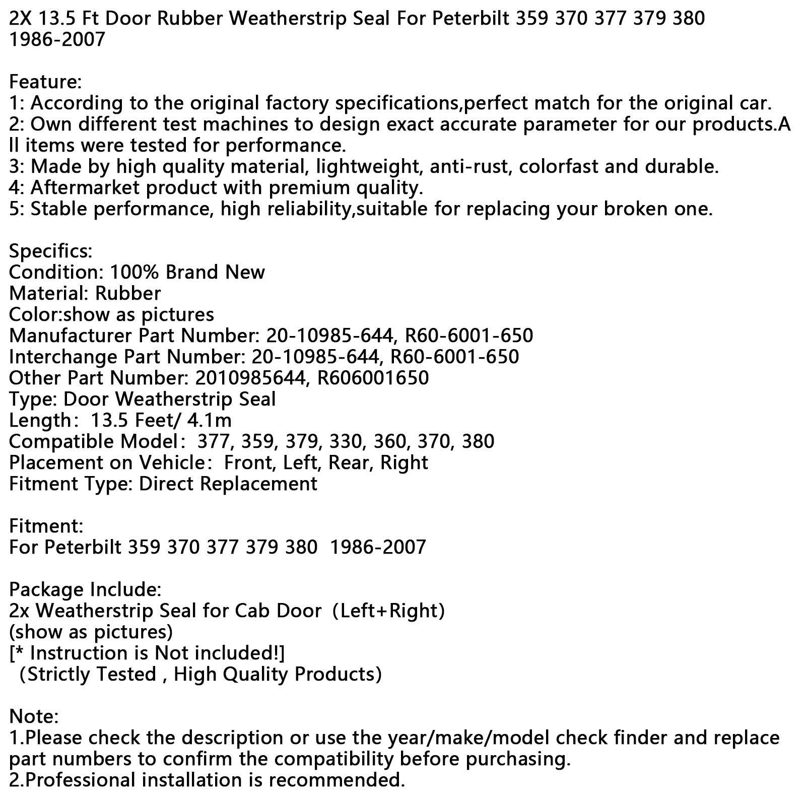 Spoj&Gumijasto tesnilo vrat za Peterbilt 359, 370, 377, 379, 380, 2 x 13,5 ft, 1986-2007