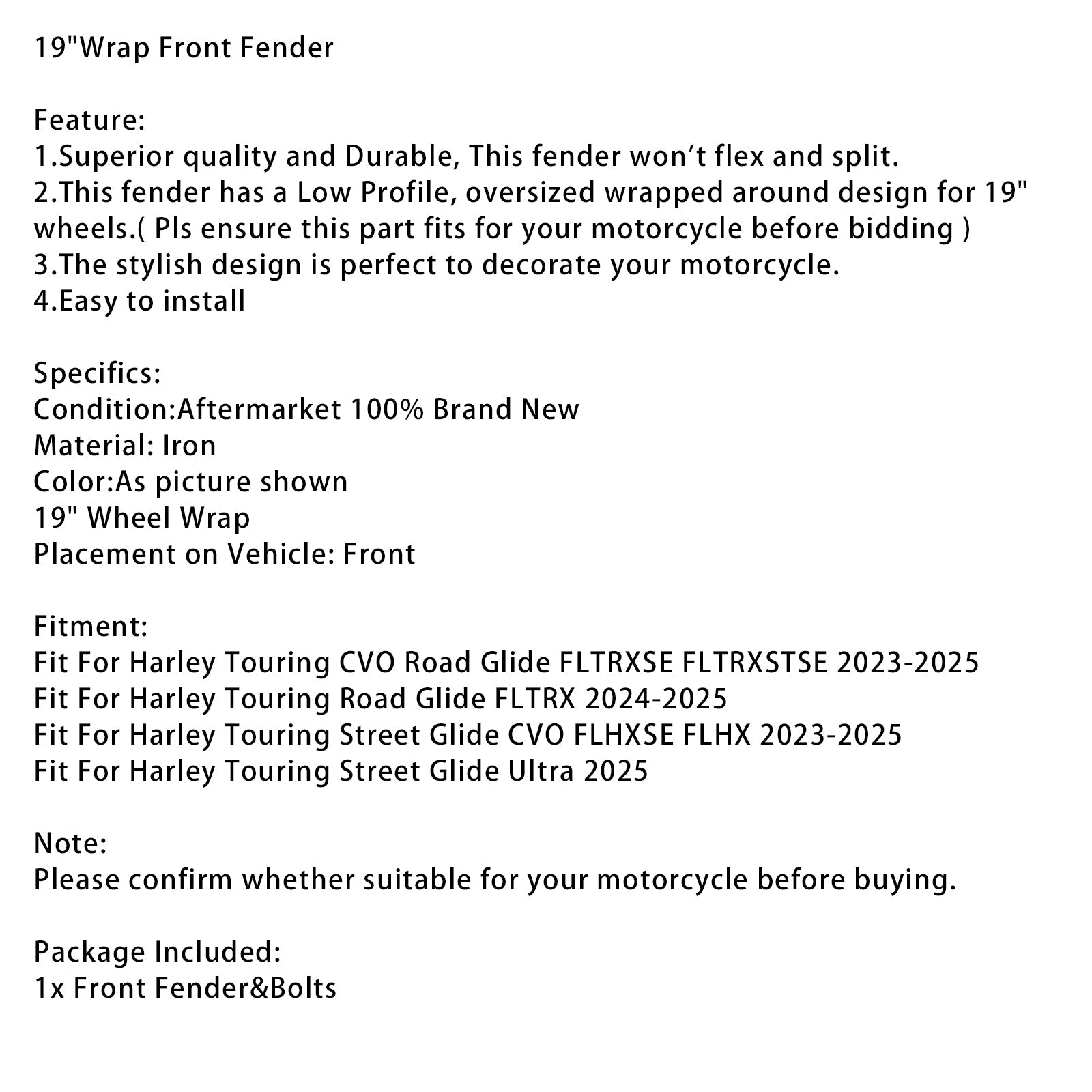 Przedni błotnik owijany 19"„dla Harley Touring CVO Road Glide FLTRXSE FLTRXSTSE 2023-2025