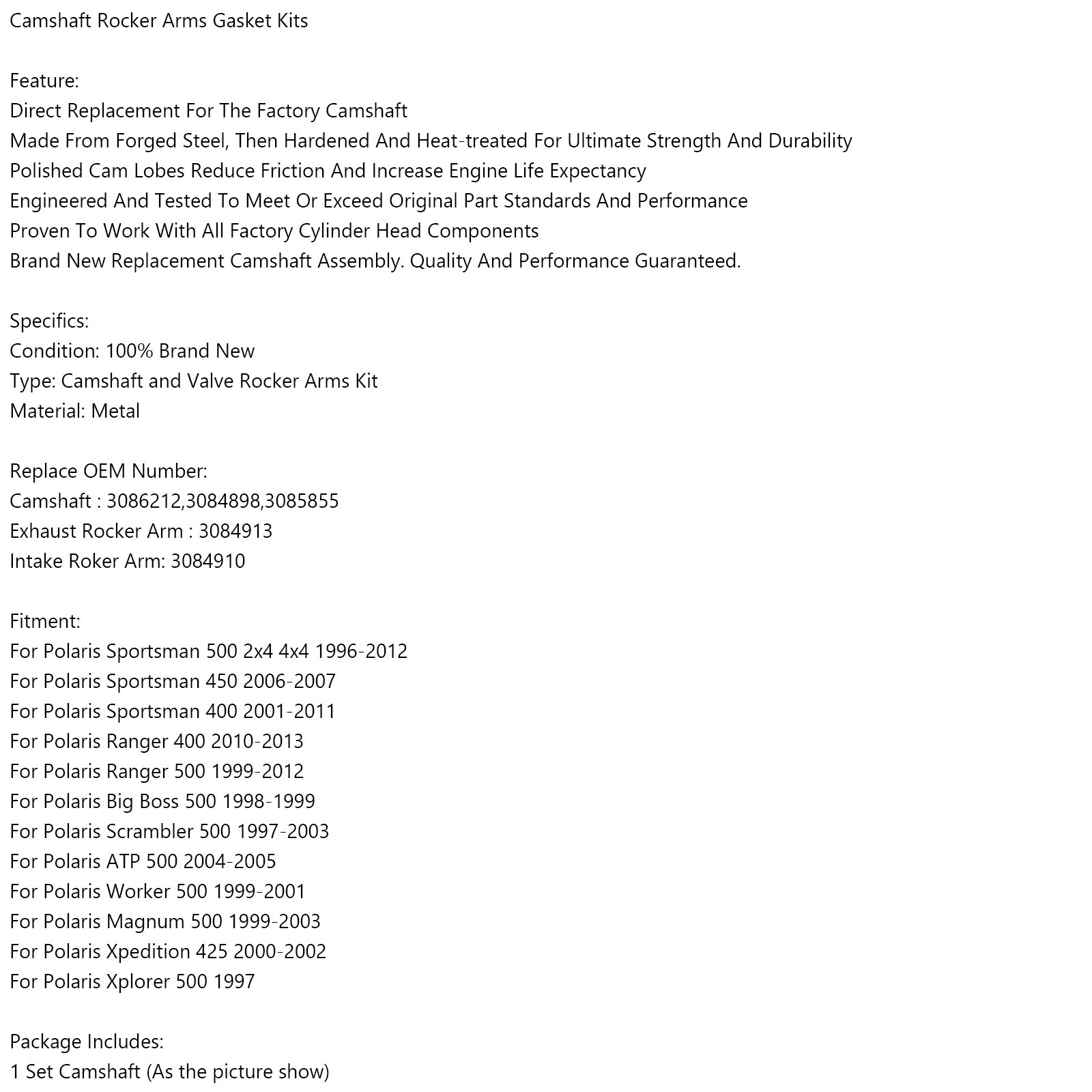 3085855 para kits de árboles de levas Polaris Sportsman con árboles de levas 3086212