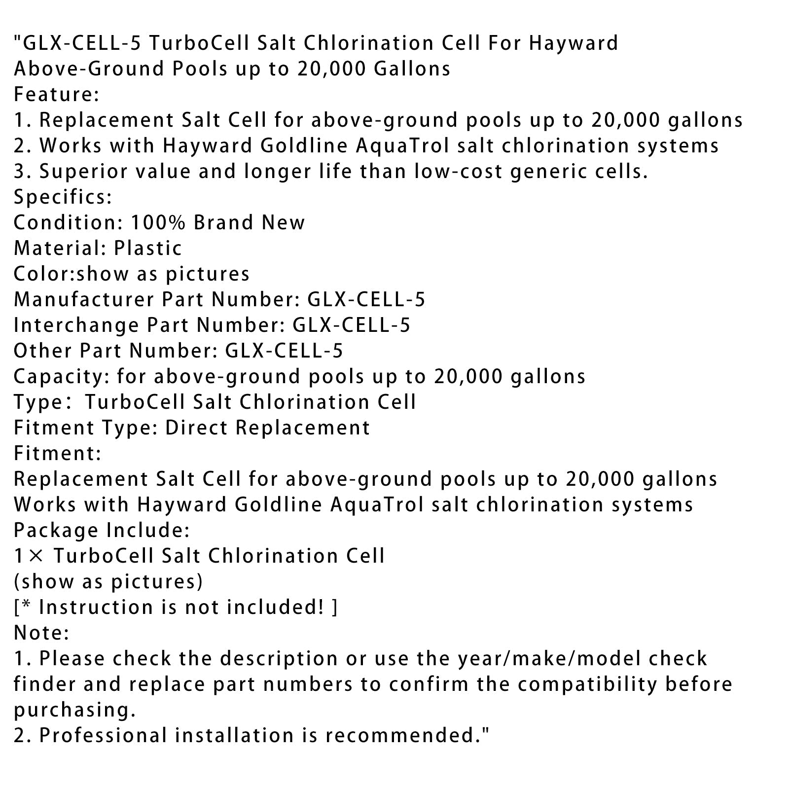 Cellule de chloration au sel TurboCell GLX-CELL-5 pour piscine Hayward jusqu';à 20 000 gallons