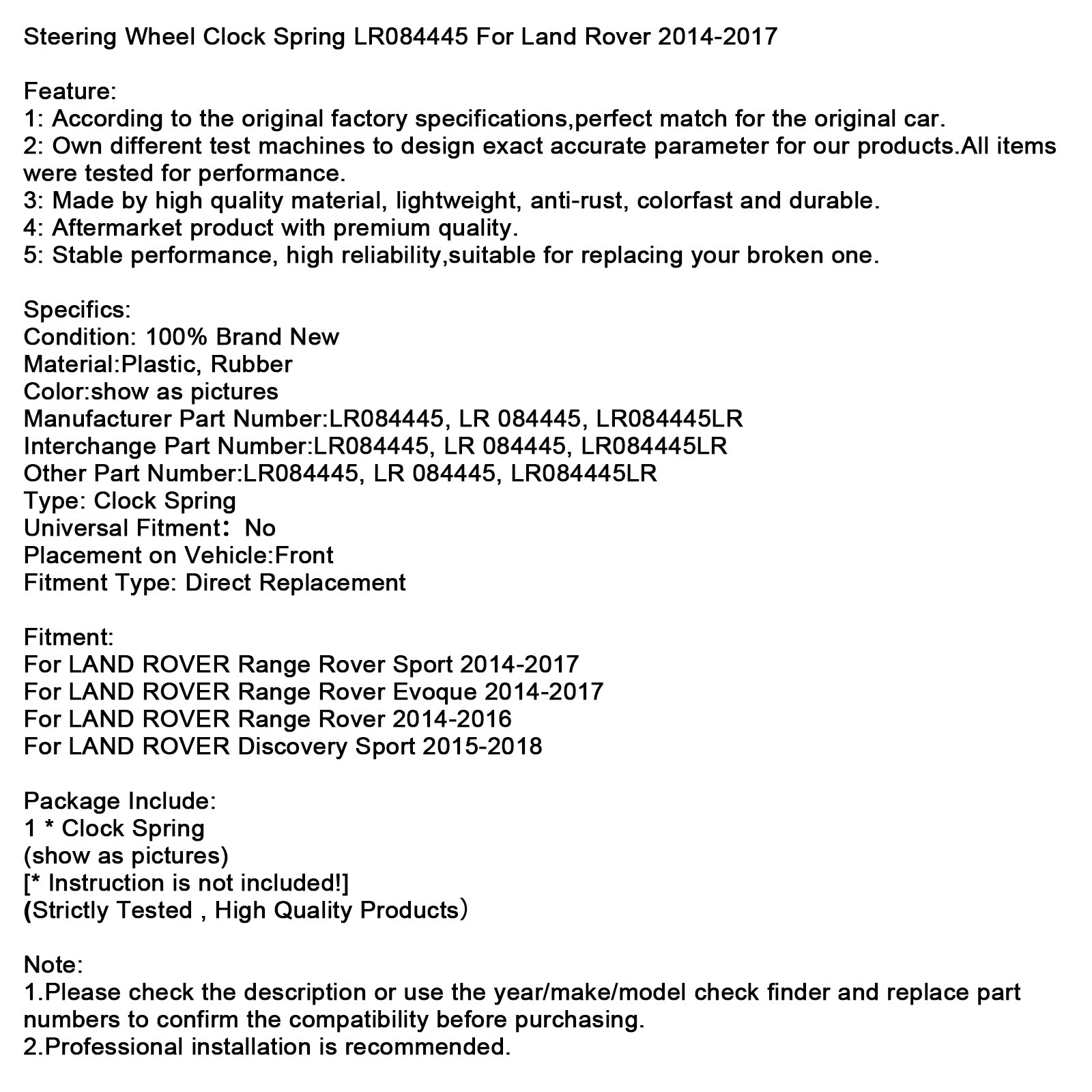 Resorte del volante LR084445 para Land Rover 2014-2017