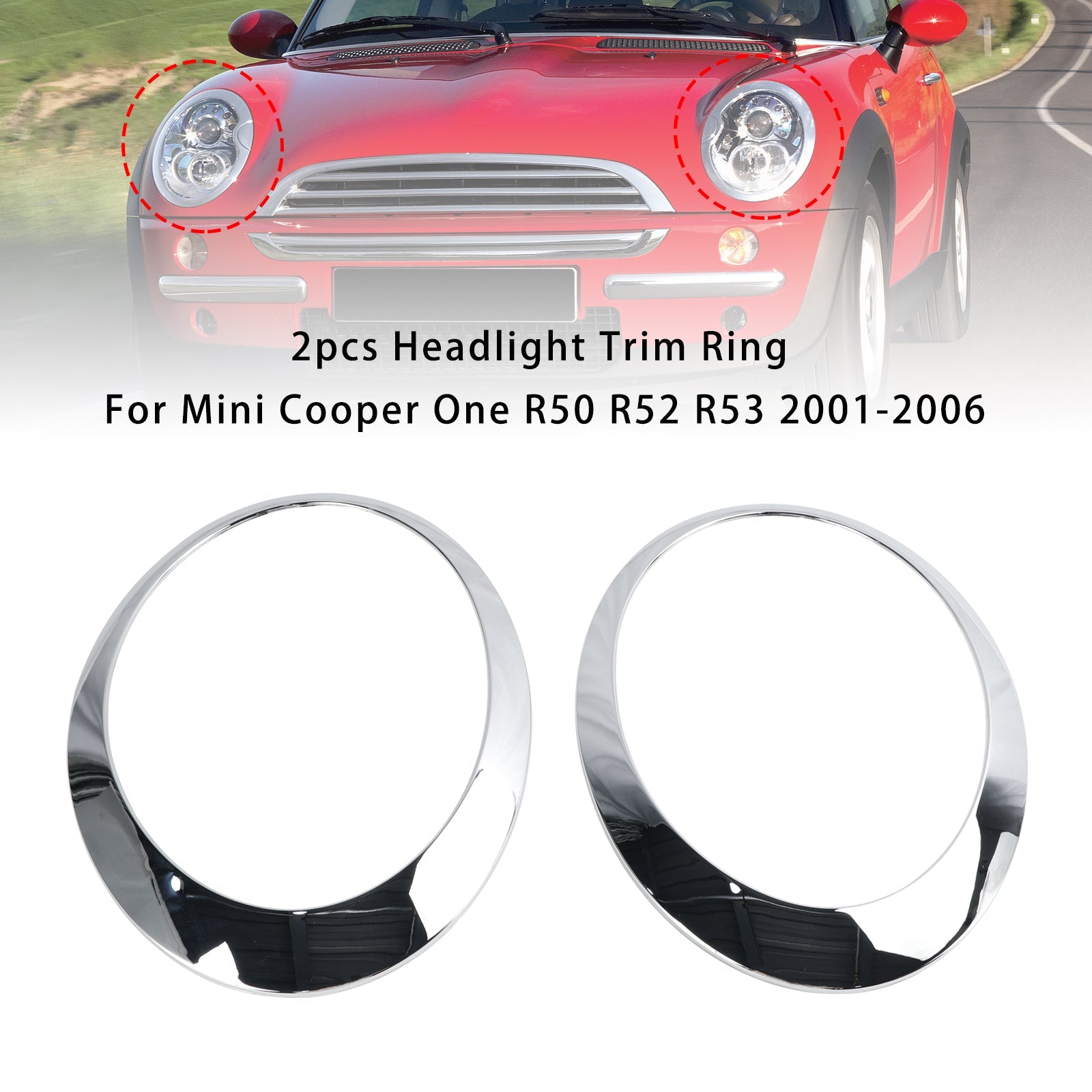 2001-2006 Mini Cooper One R50 R52 R53 Lot de 2 bagues de garniture de phare