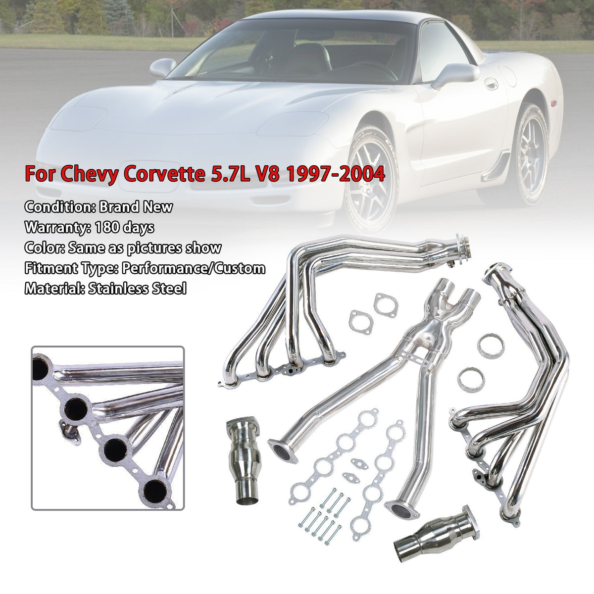 Stainless Exhaust Manifold Headers & X Pipe Pour Chevy Corvette 97-04 C5 LS1 LS6