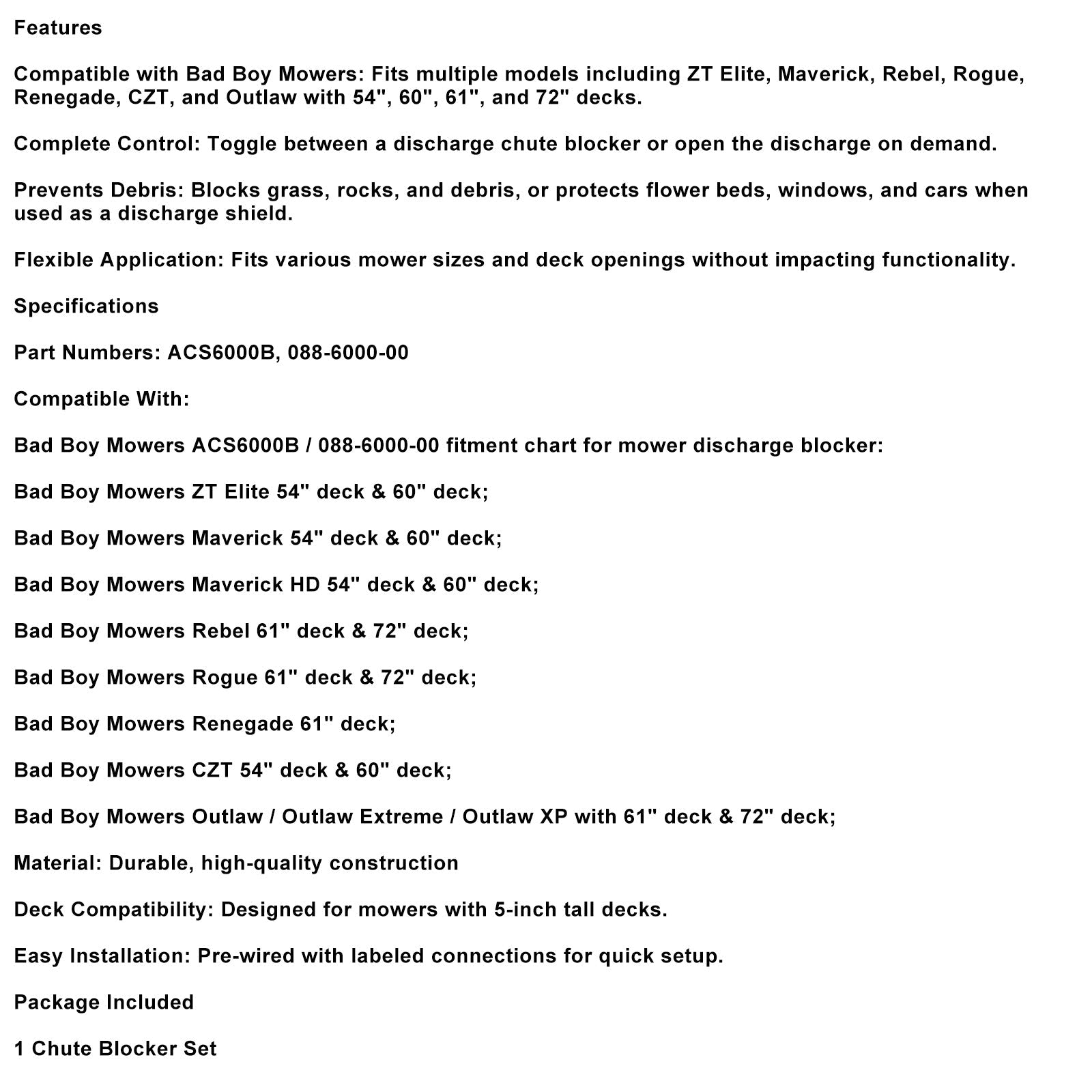 Blokada zsypu tnącego 088-6000-00 do kosiarek Bad Boy (zespół tnący) 54"", 60"", 61"" I 72""