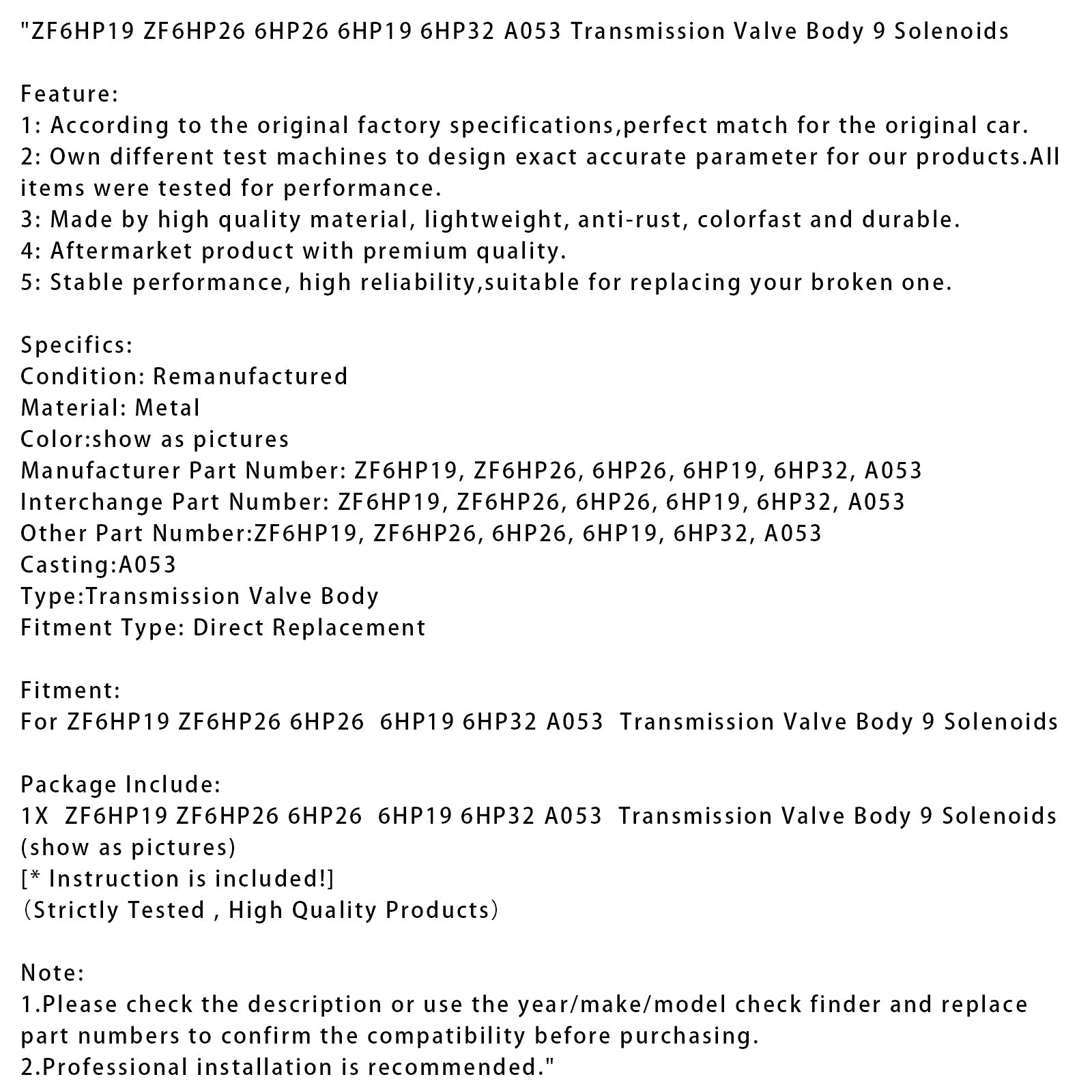 ZF6HP19 ZF6HP26 6HP26 6HP19 6HP32 A053 Telo za prenosni ventil 9 Solénoidi