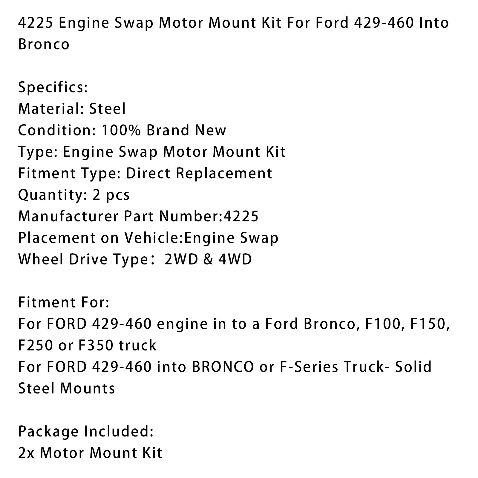 4225 kit di montaggio del motore per Ford 429-460 e Bronco