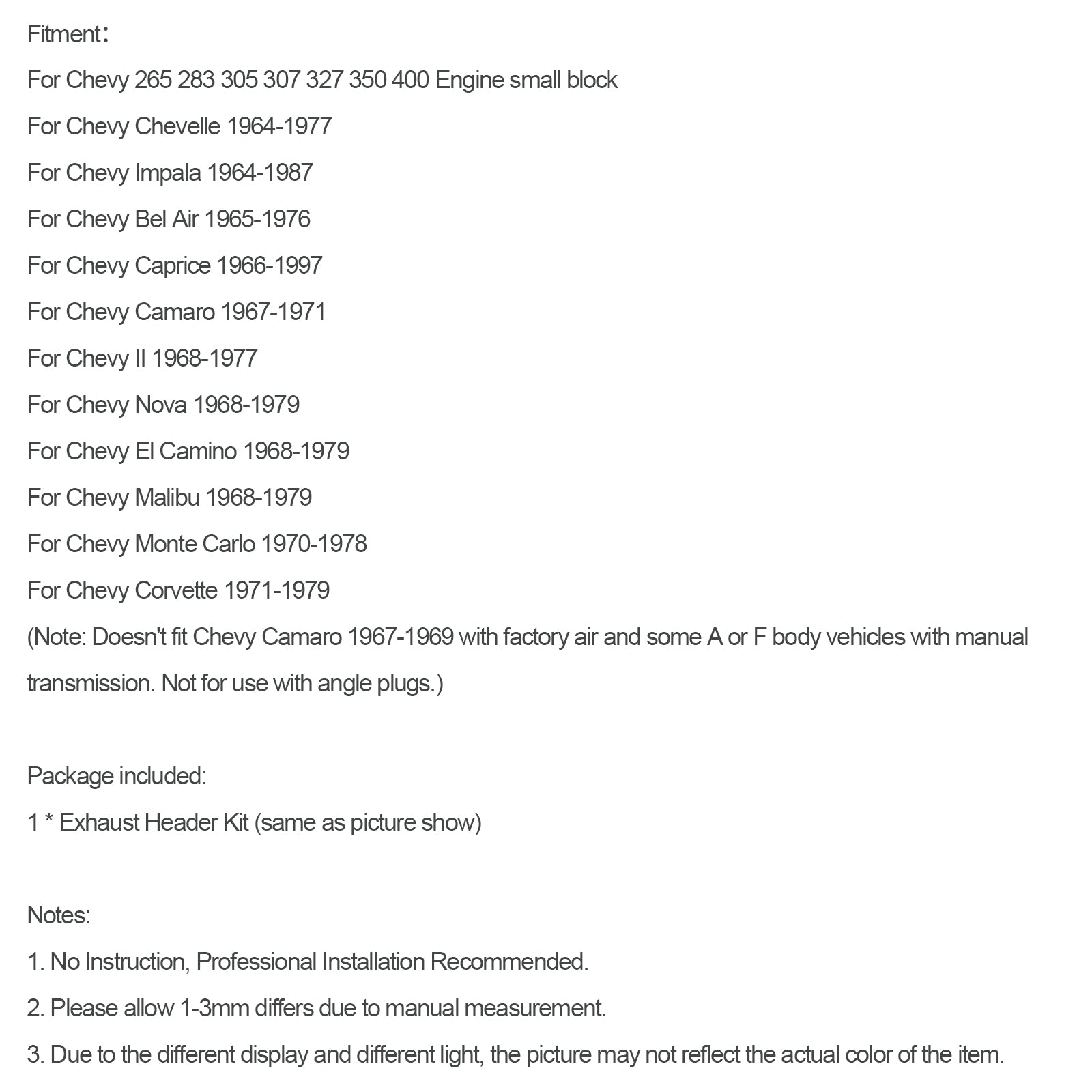 Kolektorów wydechowych dla małych bloków Chevrolet 283 305 350 400 Chevelle Malibo Camaro