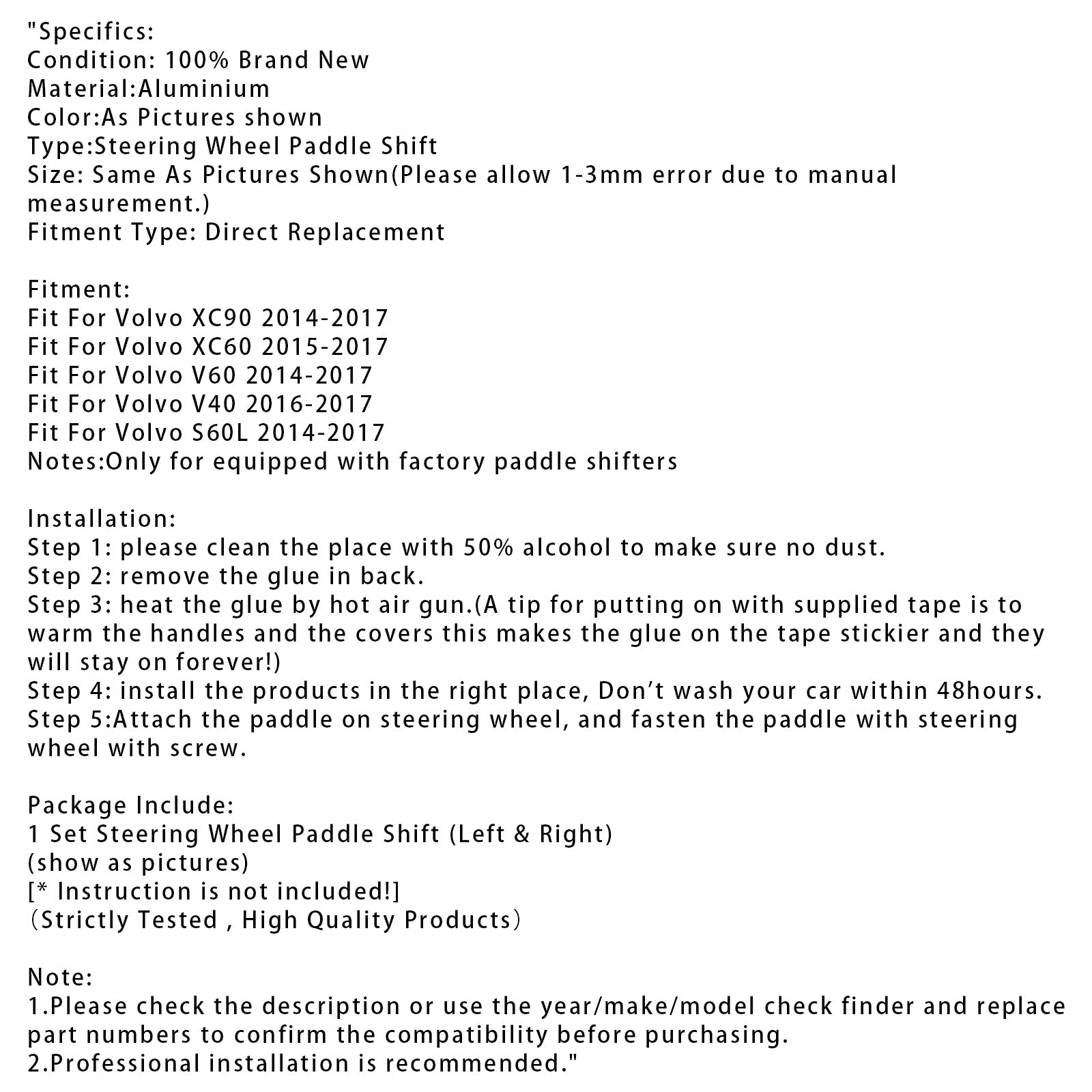 Extension de palettes de changement de vitesse au volant pour VOLVO XC60 XC90 en aluminium