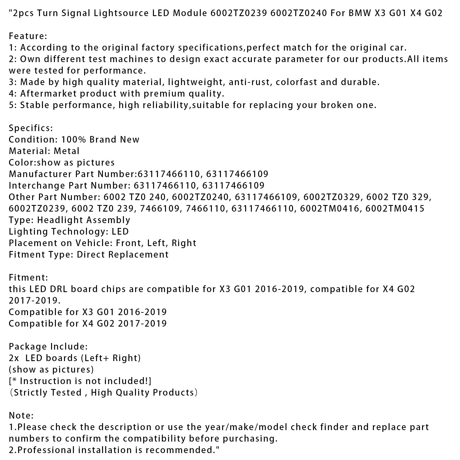 Lot de 2 modules LED pour clignotants 6002TZ0239 6002TZ0240 pour BMW