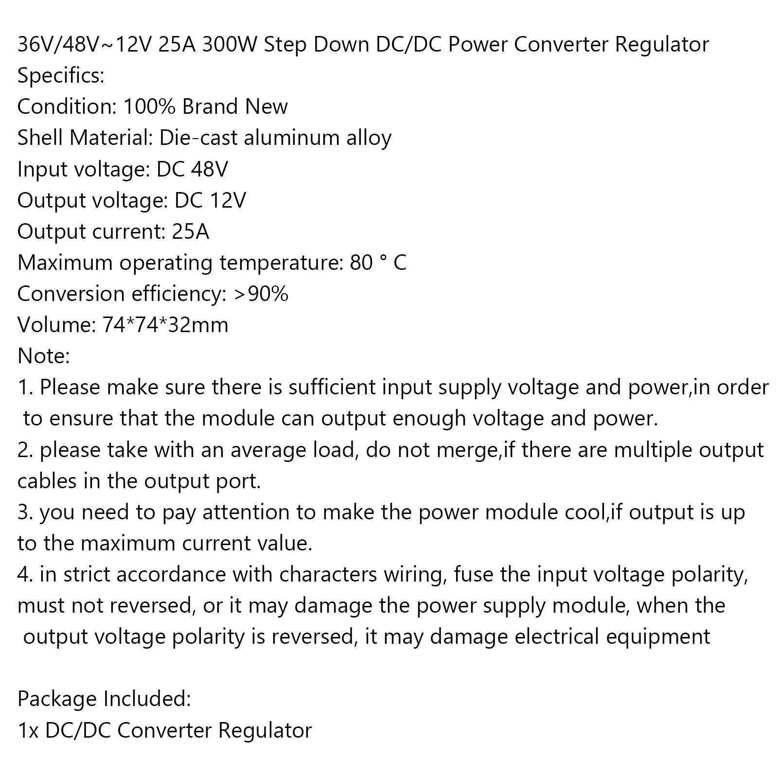 Imperméable Régulateur Convertisseur Tension 36/48V-12V Alimentation Module 25A