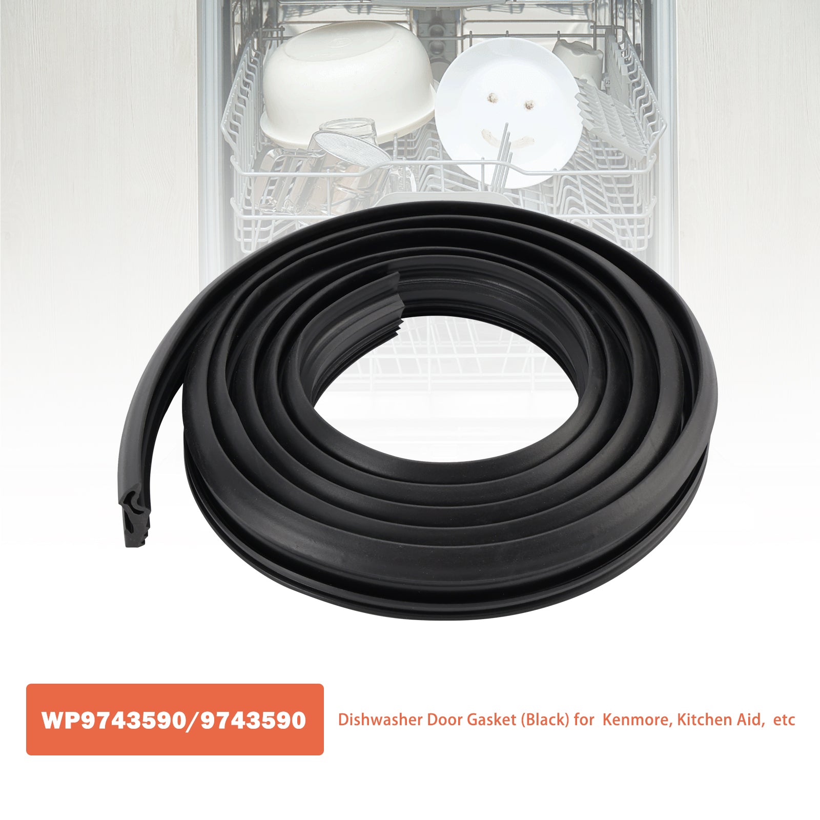WP9743590/9743590 (črno) Tesnilo pomivalnega stroja za Kenmore Kitchenaid itd.