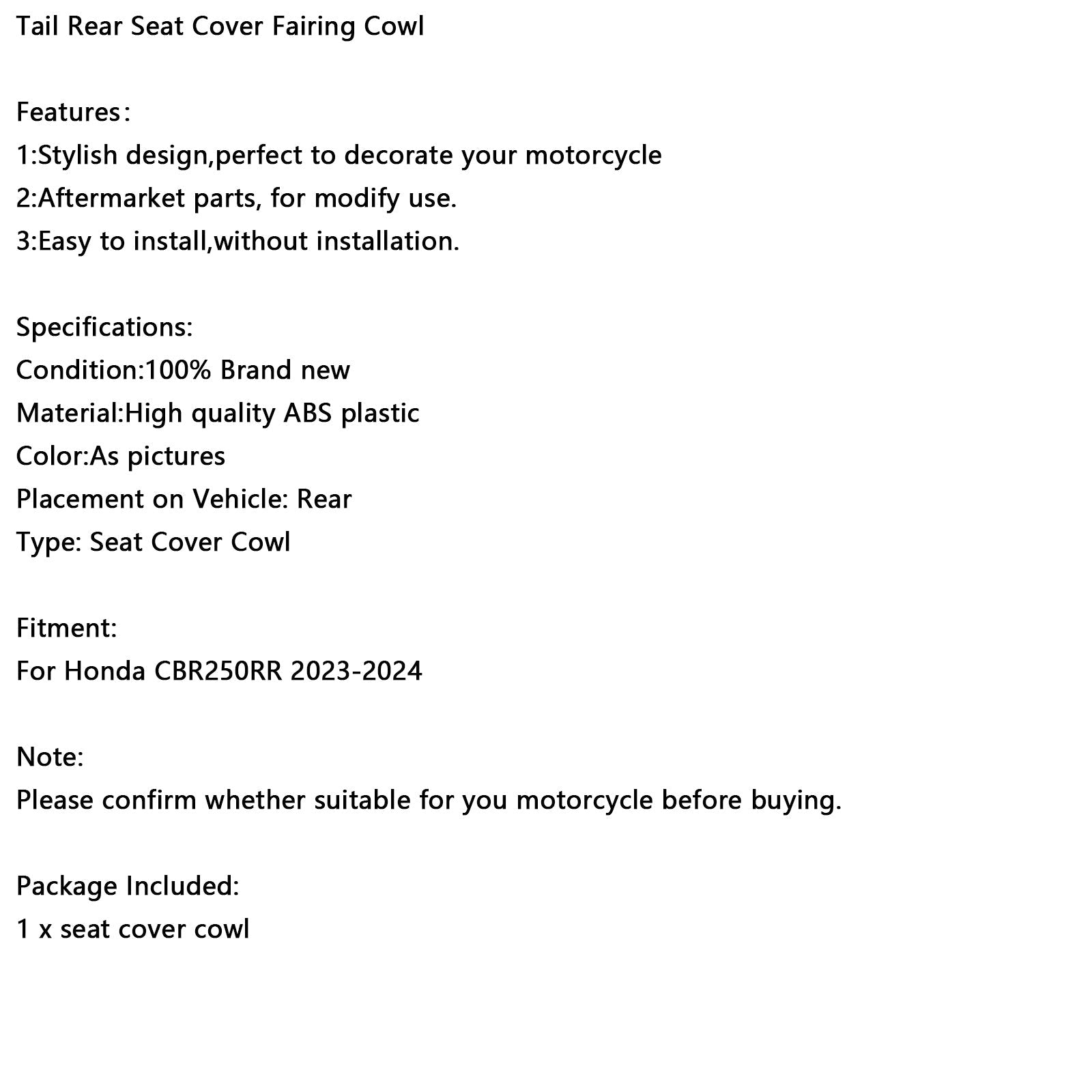 Tylne owiewkę siodłowe dla Honda CBR250RR 2023-2024