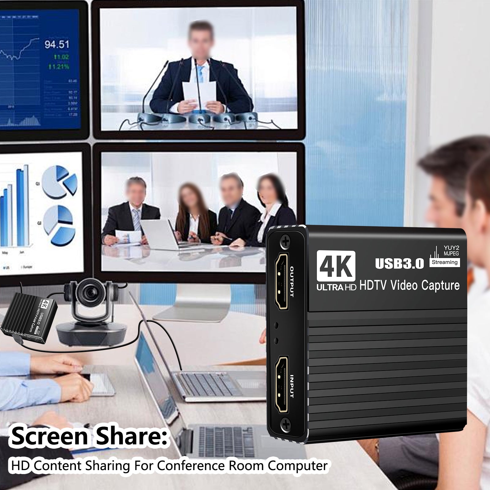 Carte de capture vidéo USB 3.0 Boîtier d'enregistrement HDMI 4K Microphone de diffusion en direct de jeu