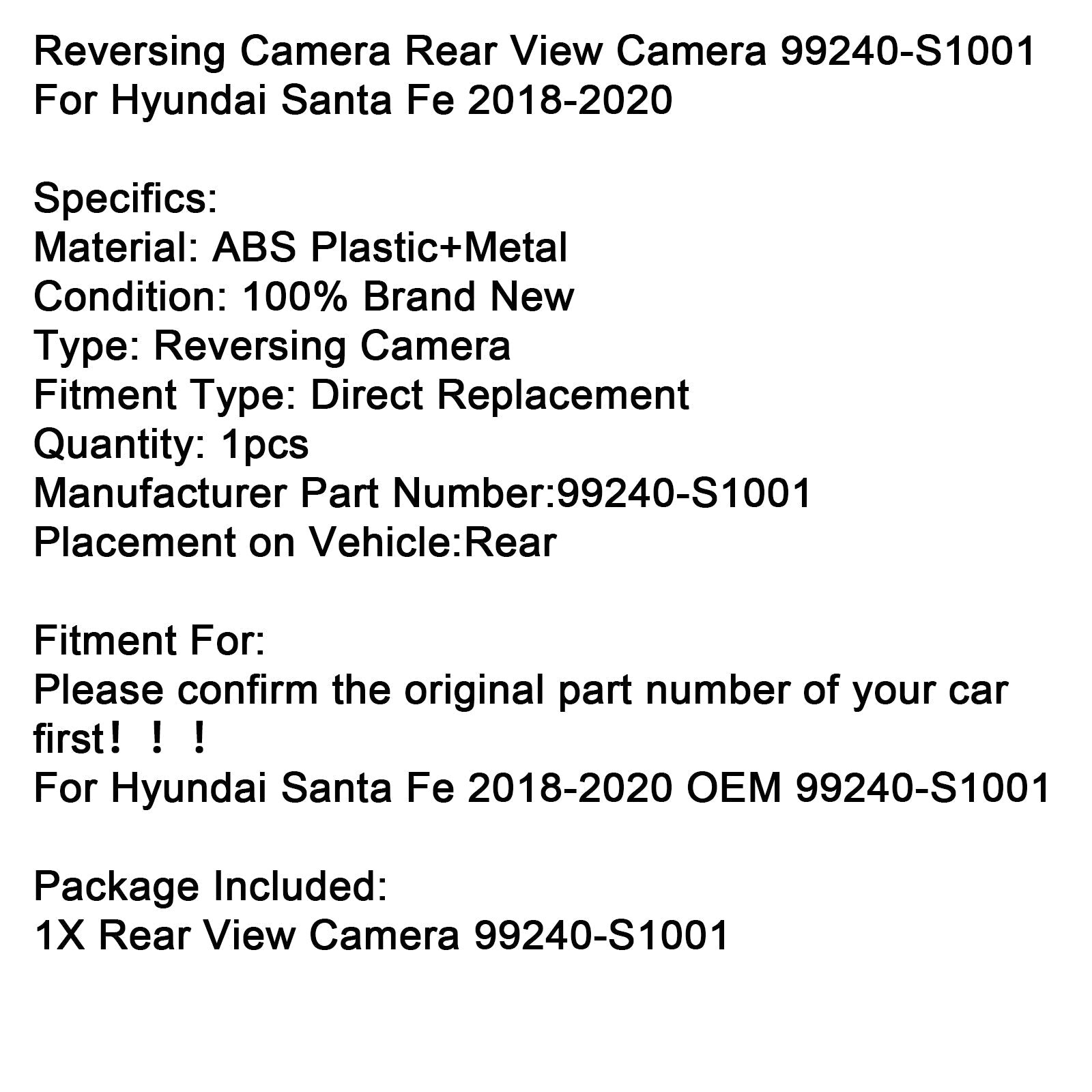 Caméra de recul pour Hyundai Santa Fe 2018-2020 99240-S1001