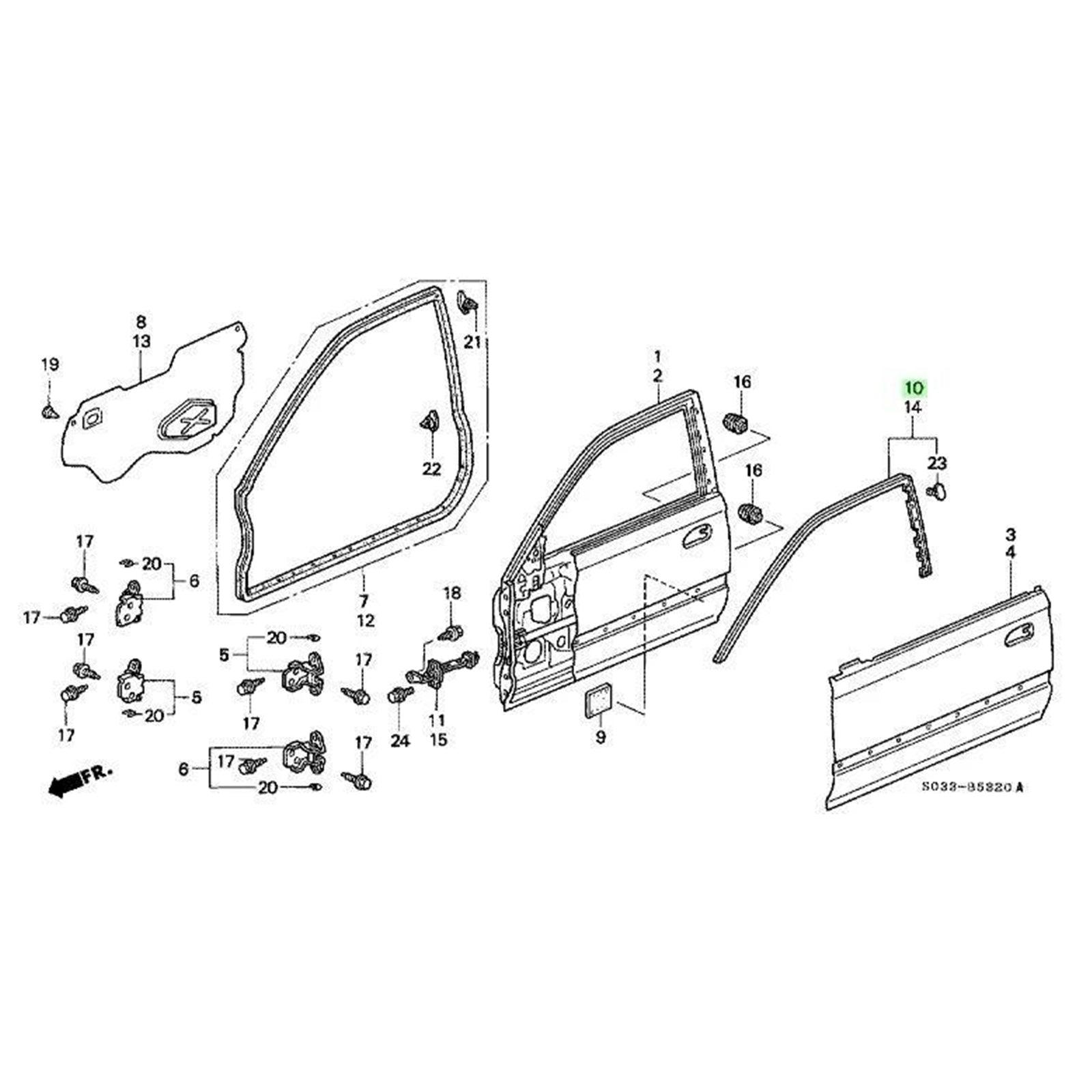 Joints d'étanchéité de porte gauche et droite en caoutchouc pour Honda Civic 3D EK9, EK2-3 et EK4 (1996-2000).