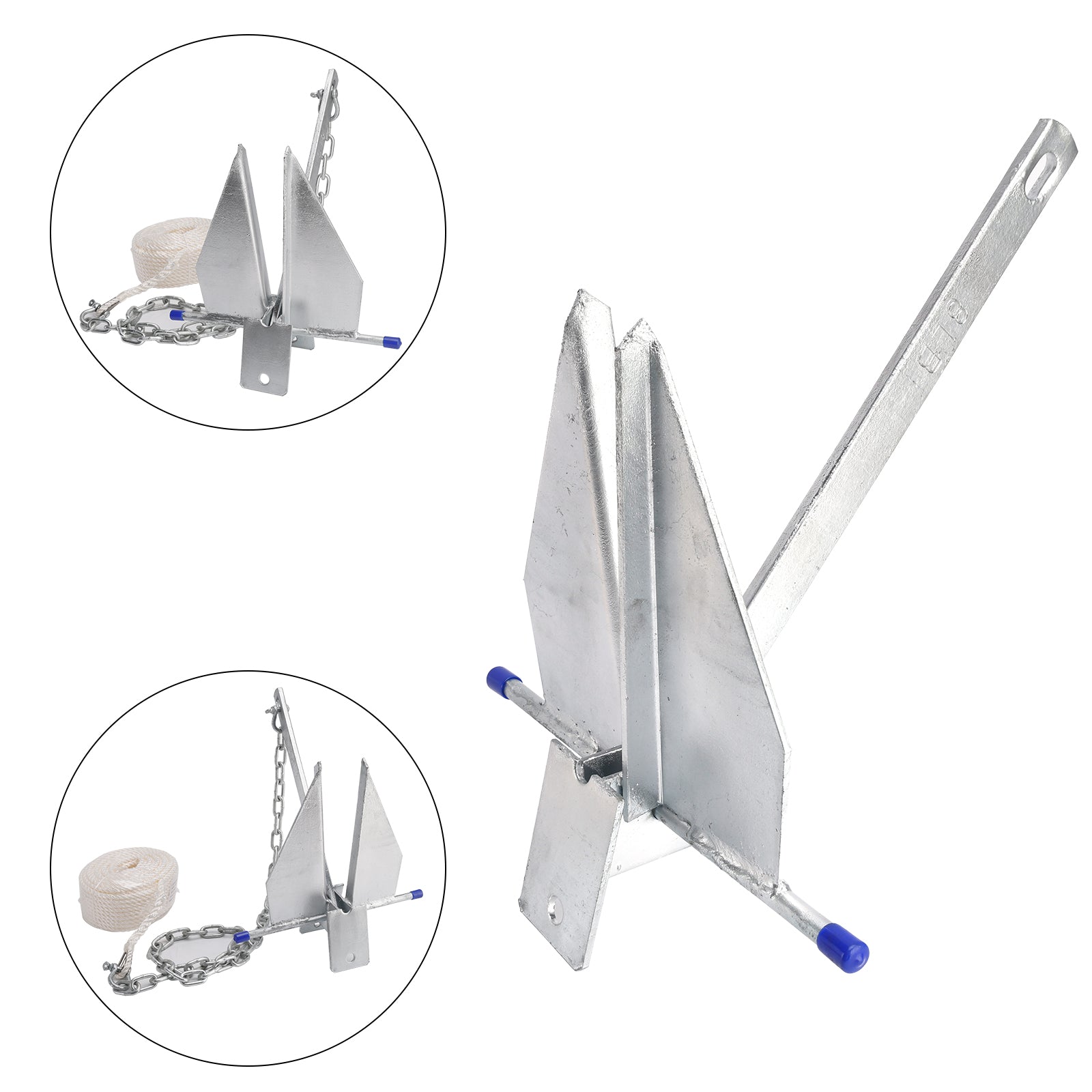 Komplet d&13 lb pocinkano sidro za čoln, drsno sidro, srebrna veriga in vrv za čoln 13 lb