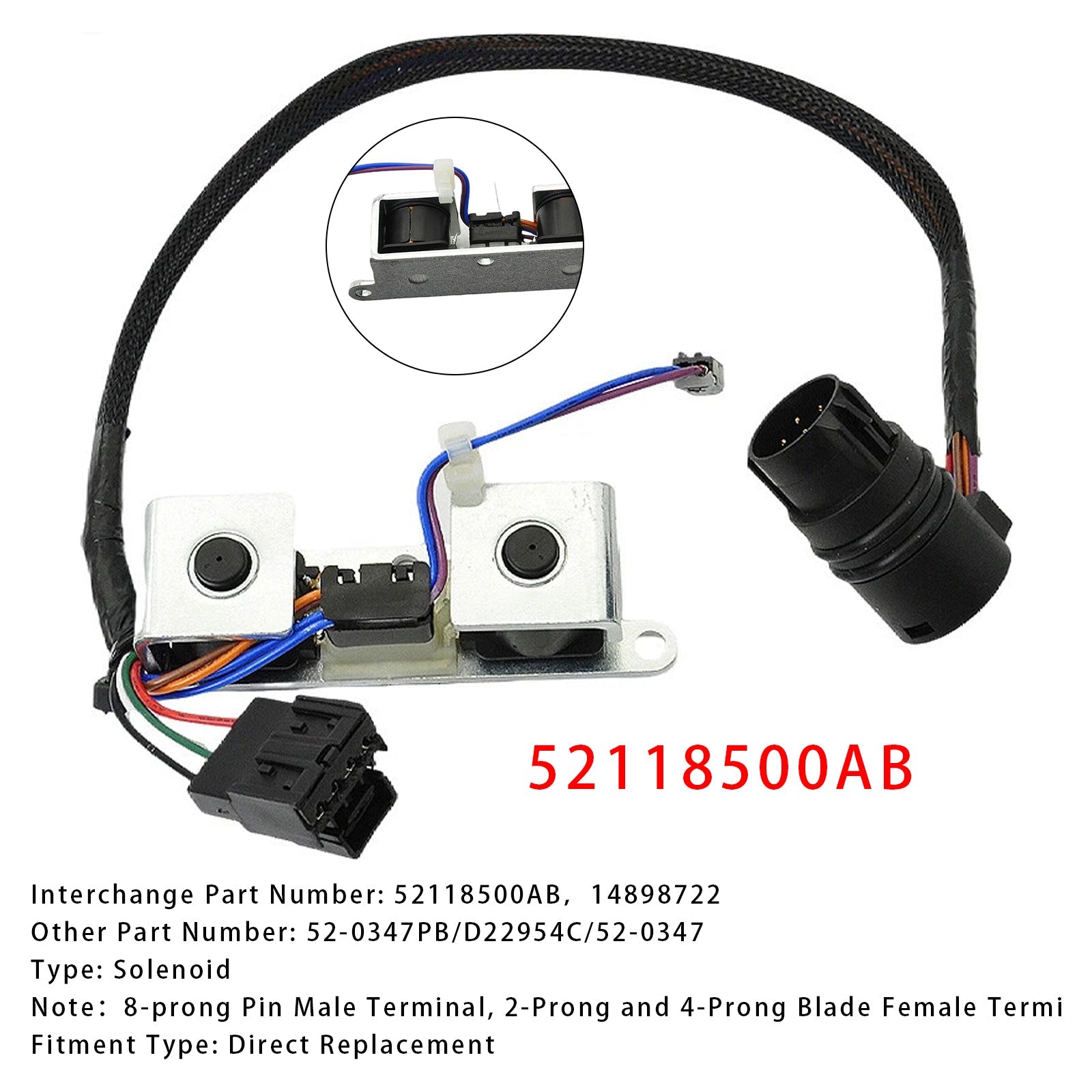Elektromagnetni ventil TCC Overdrive s kabelskim snopom za Dodge 42RE, 46RE, 47RE, 48RE, A500 in A518