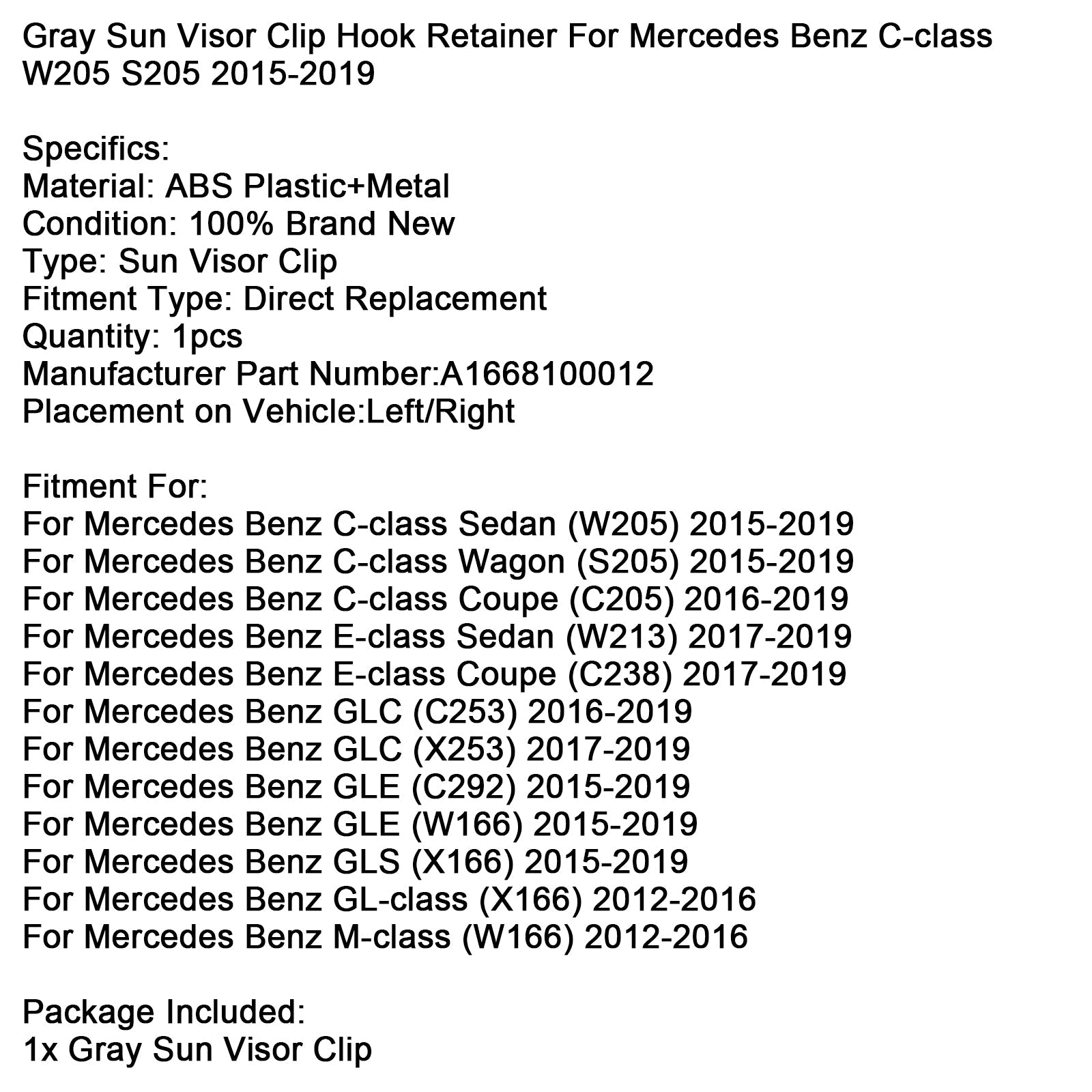 Siva kljuka za senčnik za Mercedes Benz razreda C W205 S205 2015–2019