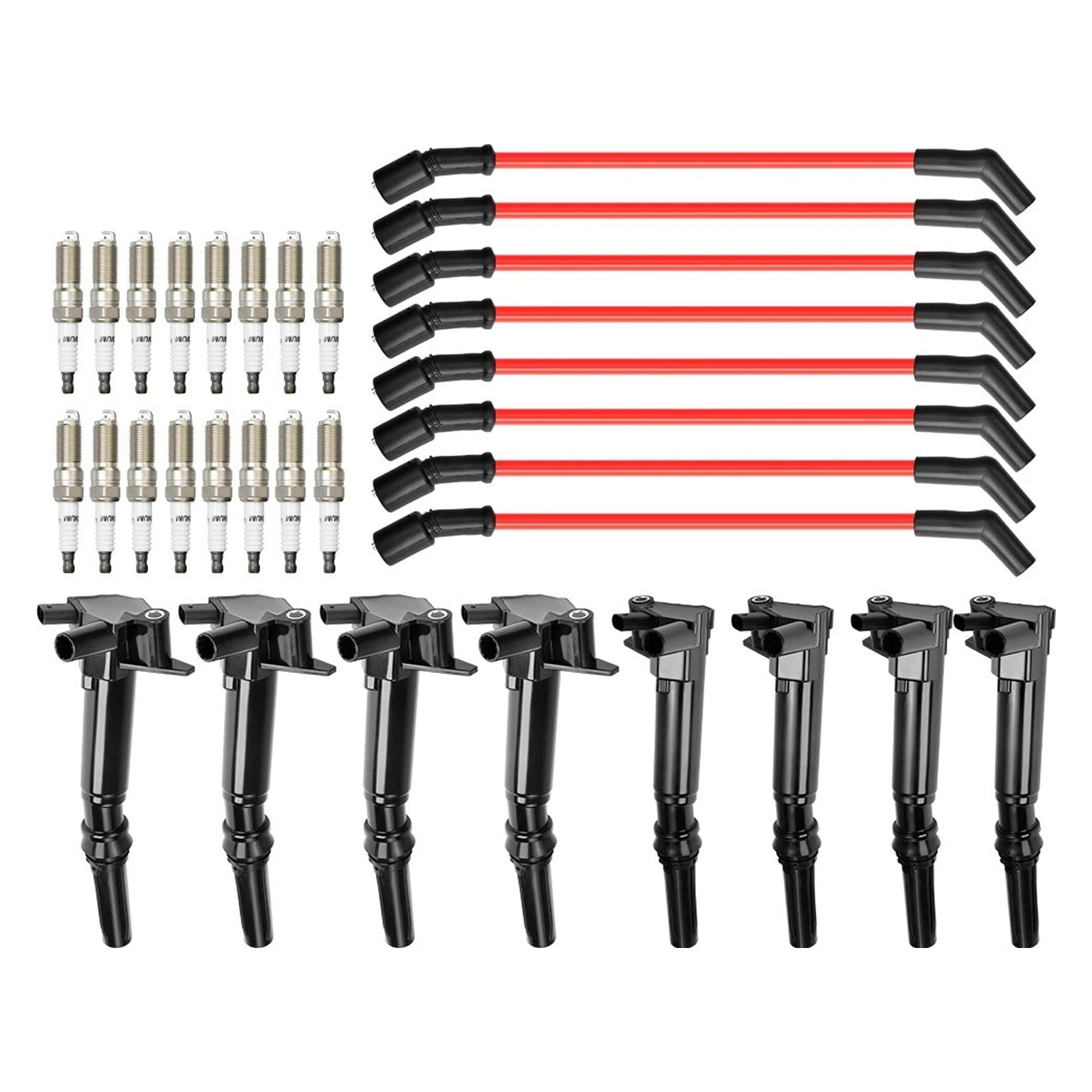 Bobines + 16 bougies + 8 bougiekabels voor Ford E-350 Super Duty 6.2L V8 (2018-2019) - Onderdeelnummers: UF834, UF865, HL3Z-12029-C