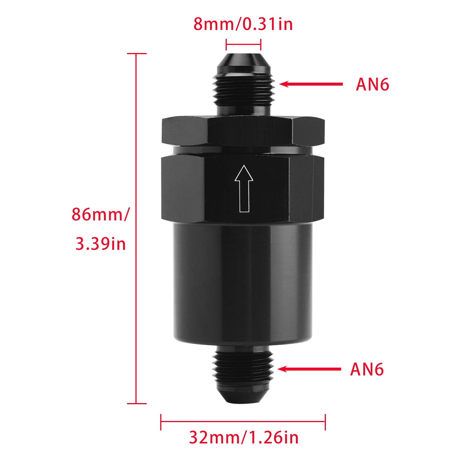 Adaptateur de filtre en ligne AN6 noir pour systèmes de carburant avec élément filtrant de 30 microns