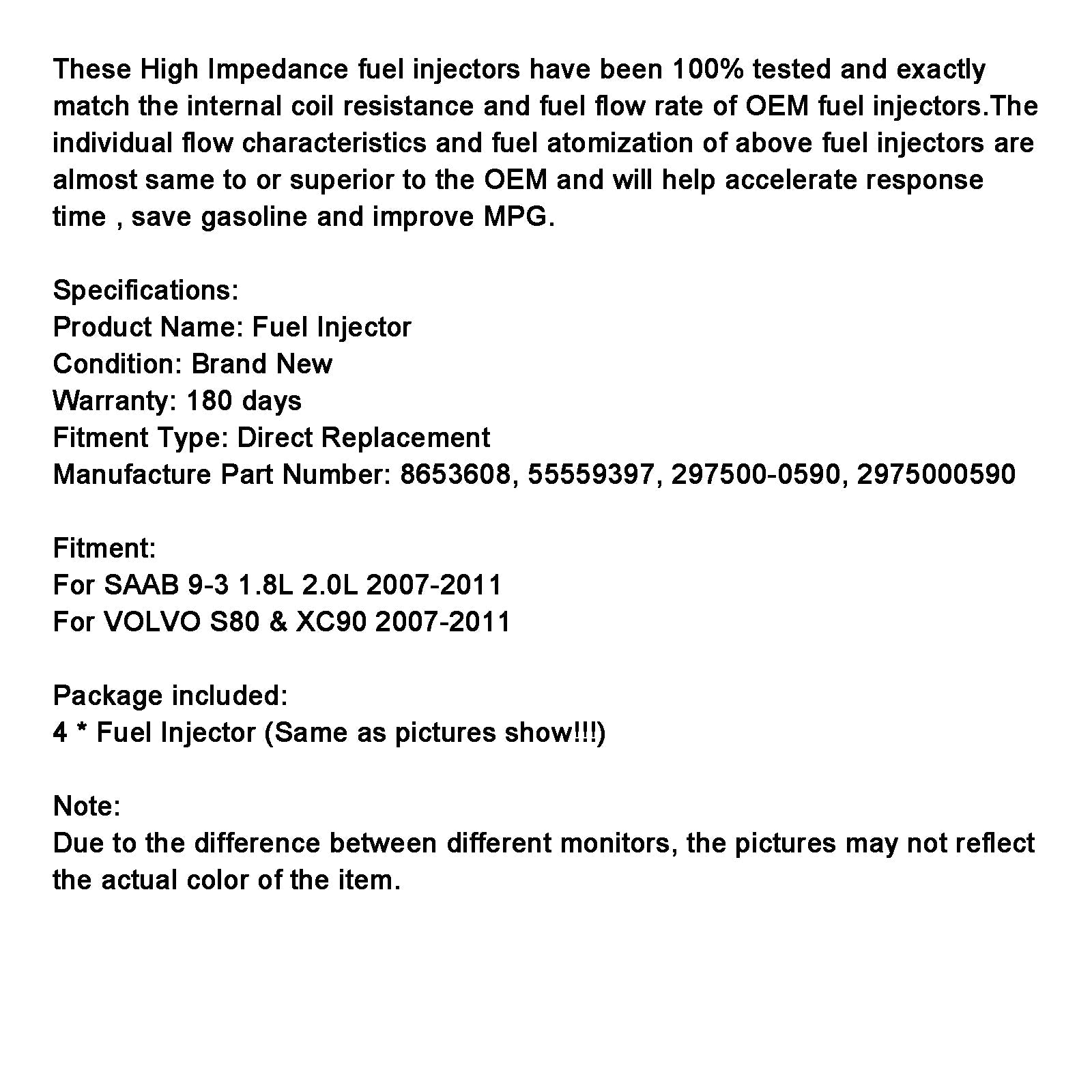 4-osainen polttoaineen injektori 55559397 Saab 9-3 2,0L Turbo 2007-2011 8653608