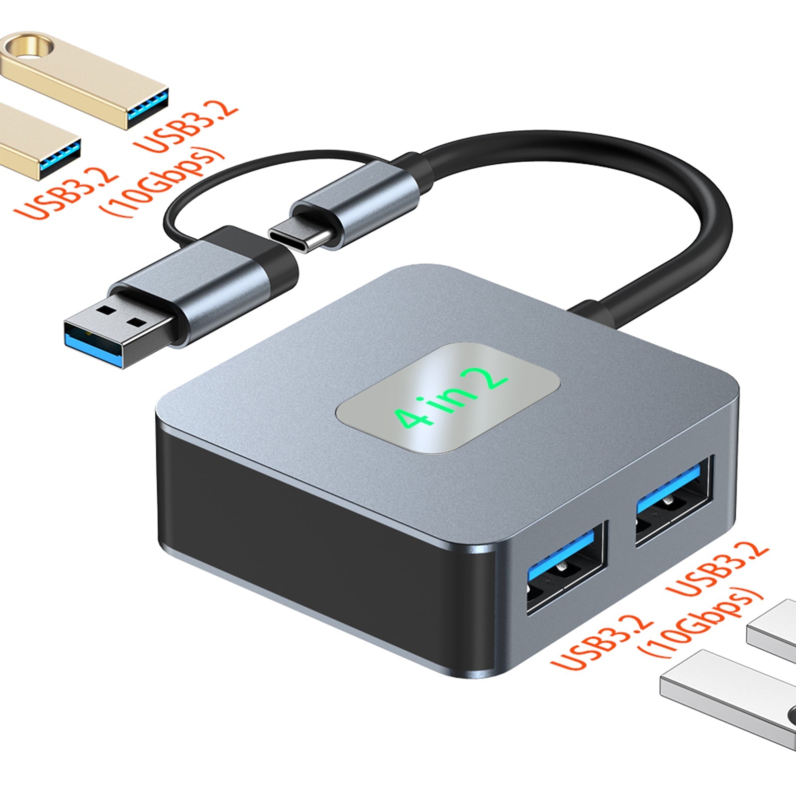 4 in 2 Type-C + USB naar USB3.2*4 Interface Hub-adapter voor MacBook iPad 15