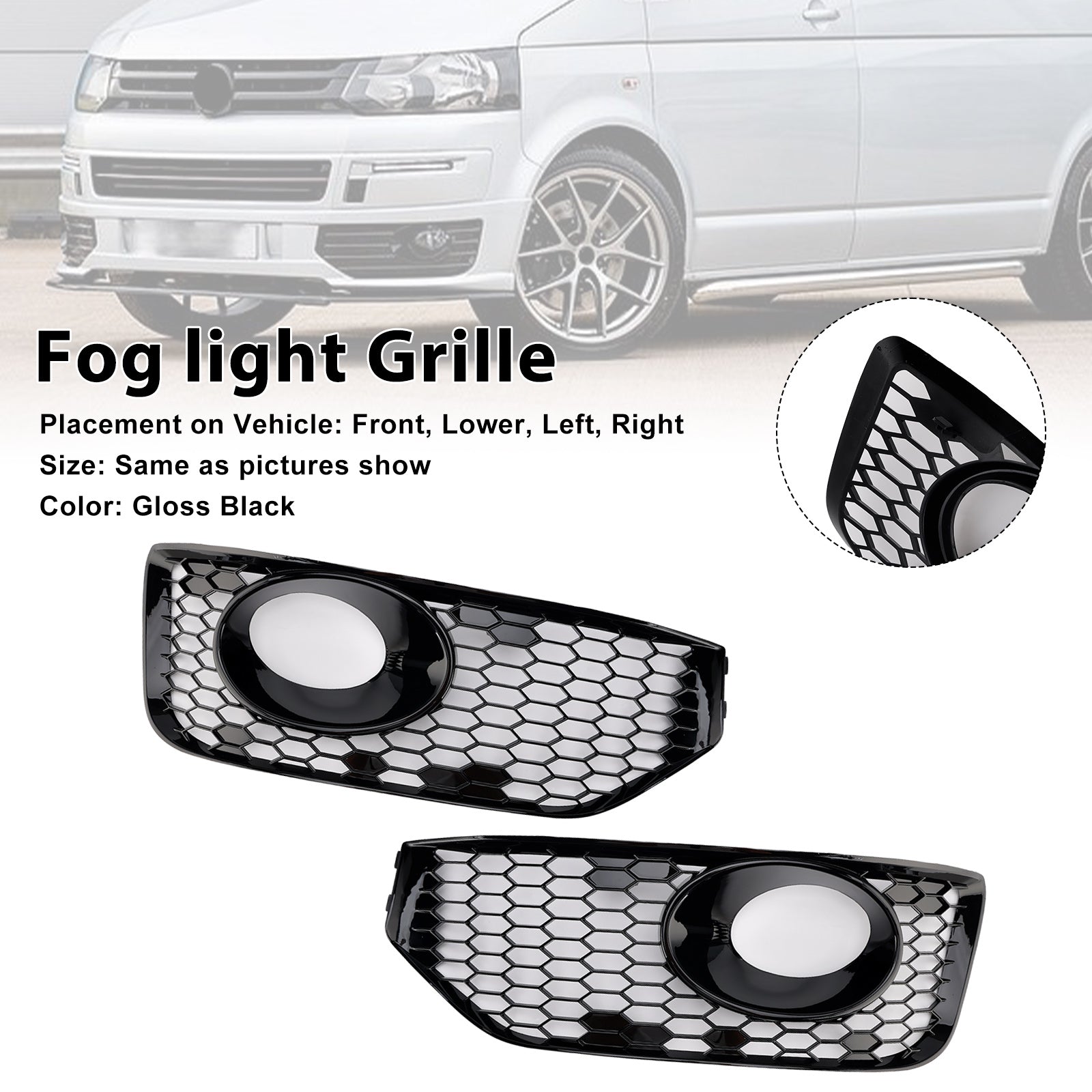 Grille de protection des phares antibrouillard pour VW T5 T5.1 S-line 2010-2015, noir brillant