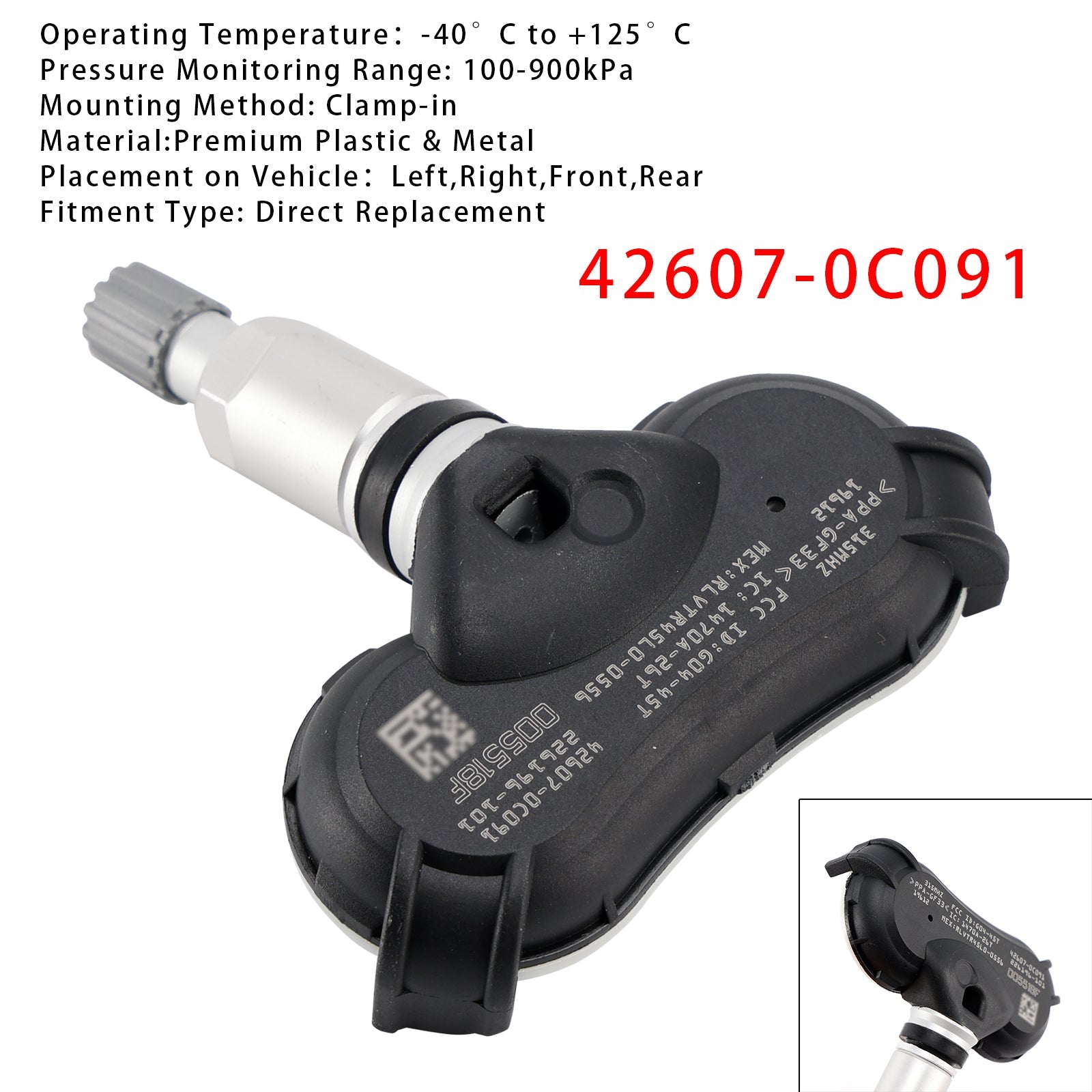 Capteur de pression des pneus TPMS 1X pour Toyota RAV4 Highlander Tundra 426070C091