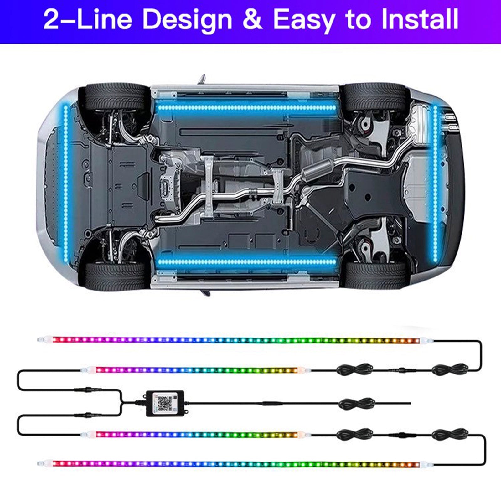 Juego de 4 luces LED para chasis, con controlador'Aplicación de luz ambiental de fantasía, 90 cm x 2 + 120 cm x 2