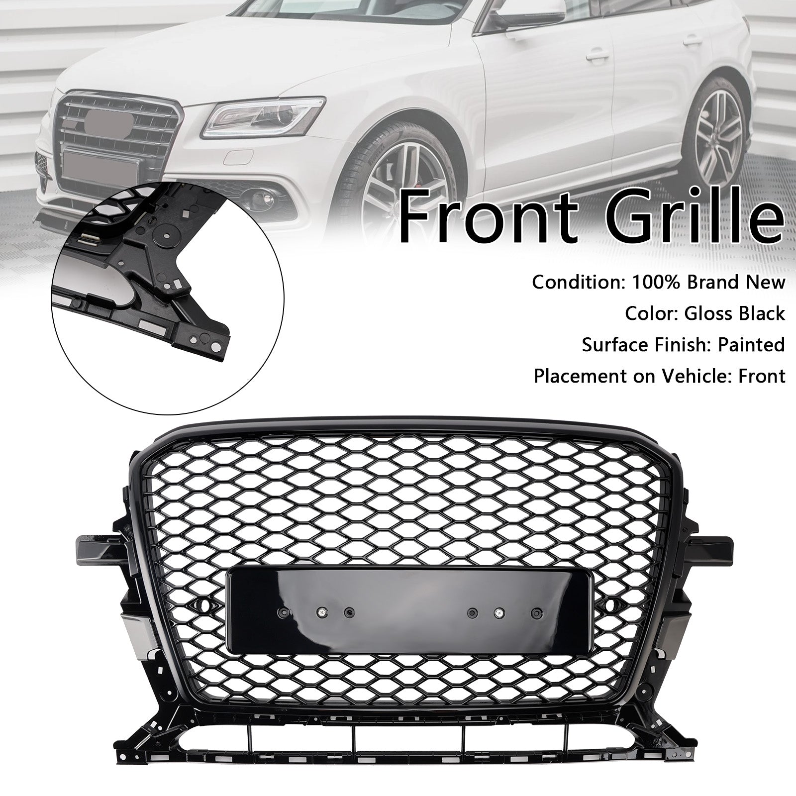 Gloss Black Front Honeycomb Bumper Grill Grille Pour Audi Q5 2013-2017