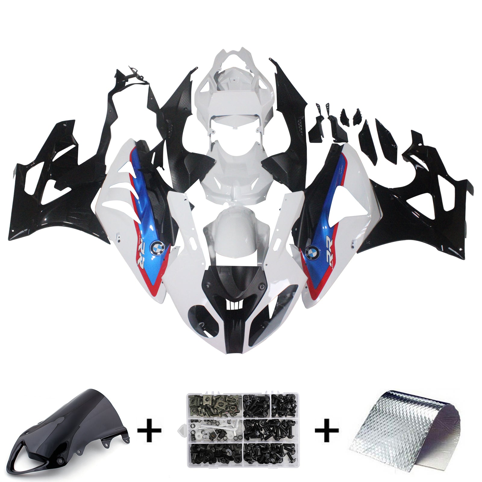 Amotopart Carenados para BMW S1000RR 2009-2014 Blanco Negro SRR Genérico