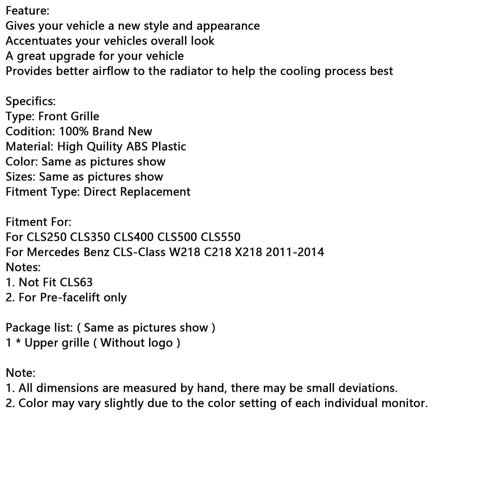 Calandre avant Mercedes-Benz W218 CLS ClS350/500/550 2011-2014