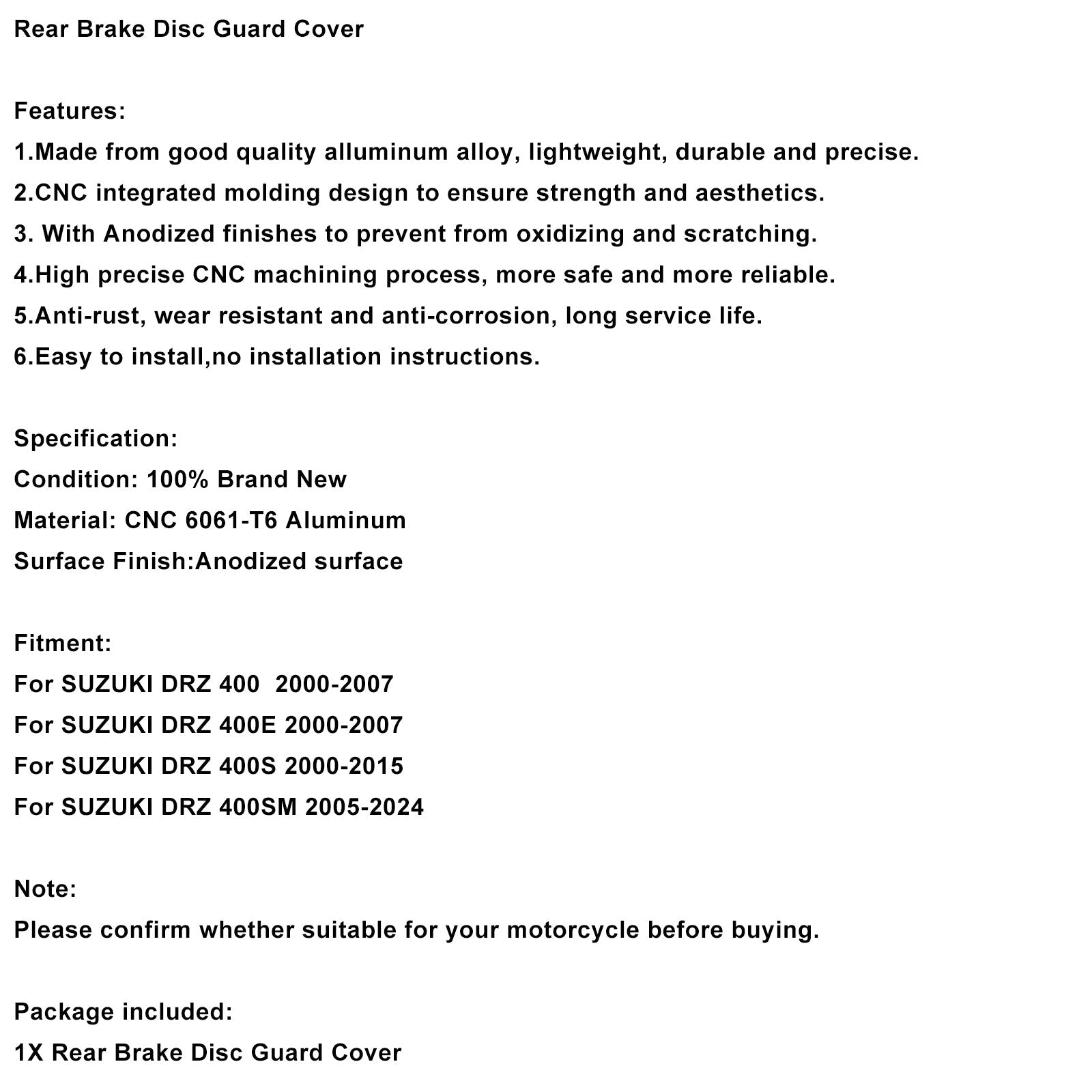 Zaščita zadnjega zavornega diska za Suzuki DR-Z400SM 2000-2024 DRZ400/S/E