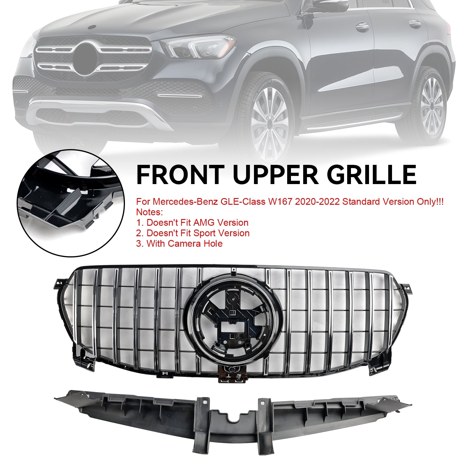 Grille de calandre de pare-chocs avant pour Mercedes Benz Classe GLE W167 GLE350 2020-2022