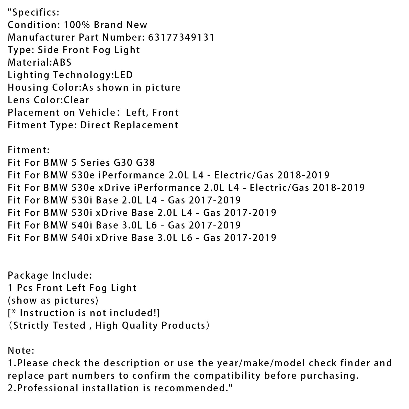 1 Front-Linker-brandweerman bij LED voor BMW 5 G30 G38 17-19 63177349131