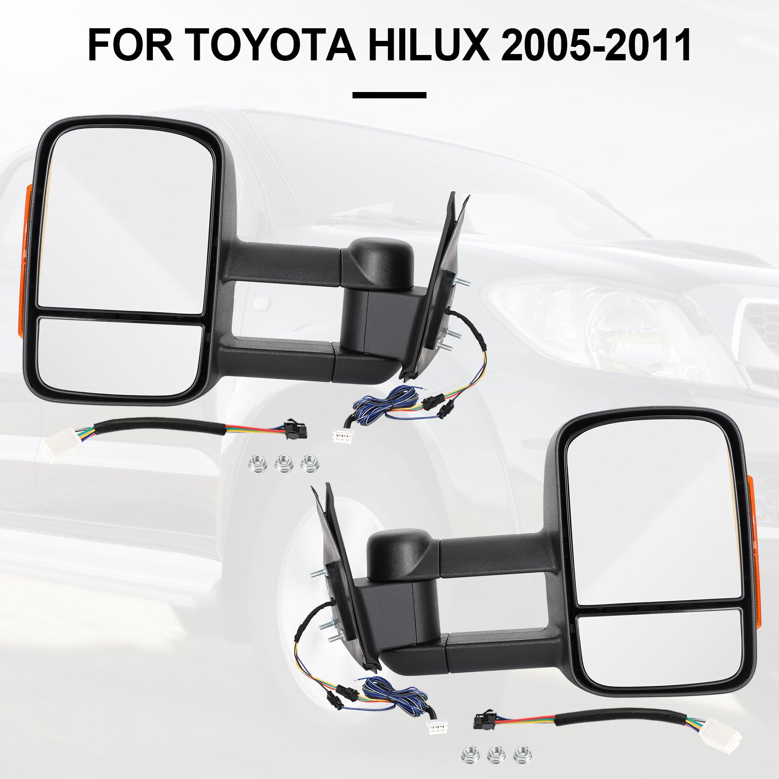 Pair of Electric Extendable Towing Mirrors Pour Toyota Hilux 2005-2011 Black