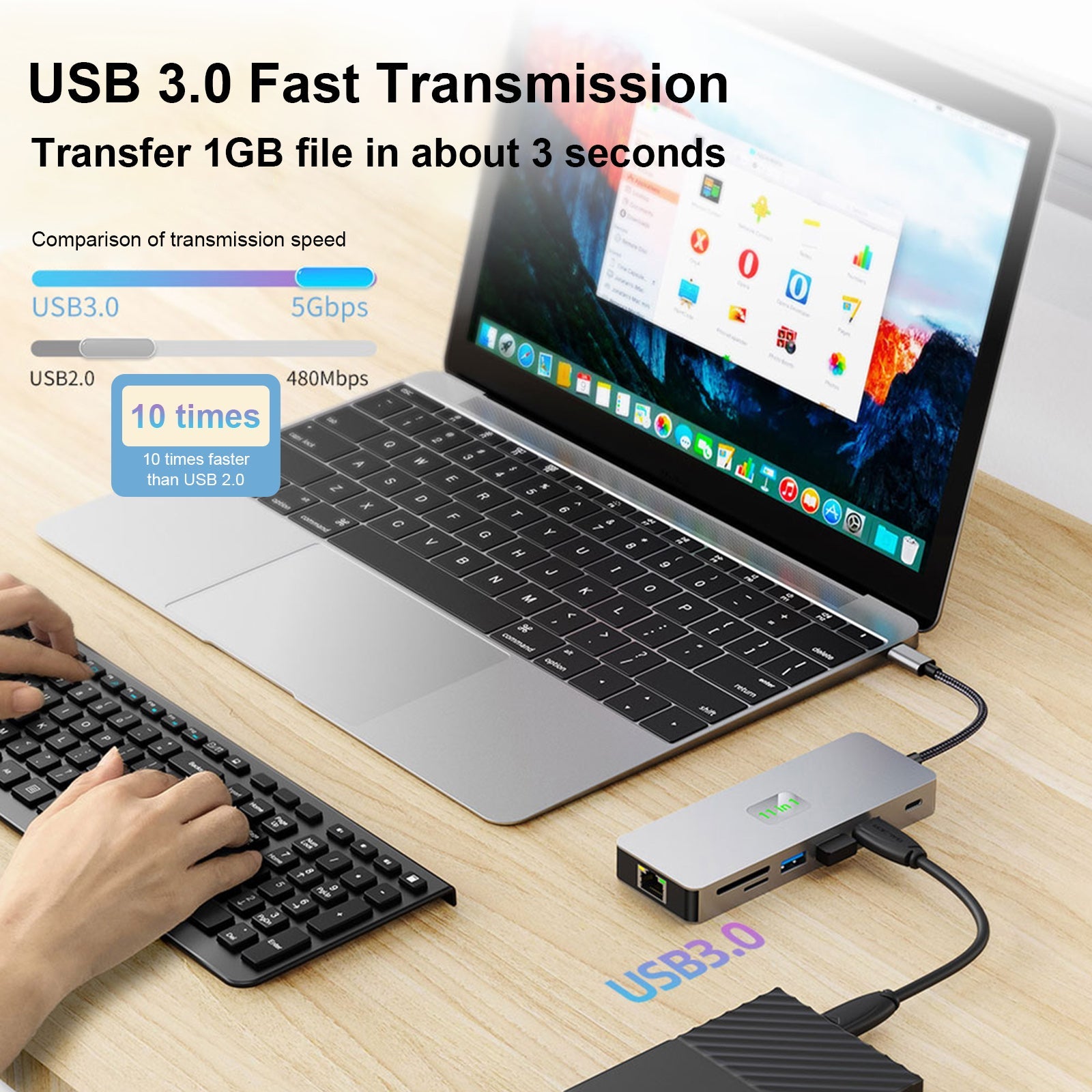 11 en 1 TYPE-C vers RJ45 Gigabit USB3.0 HDMI VGA Audio USB-C données SD/TF PD100W