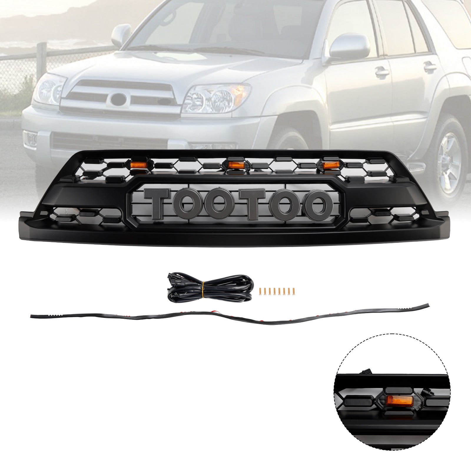 Calandre de pare-chocs avant style TRD PRO avec LED pour Toyota 4Runner 2002-2005