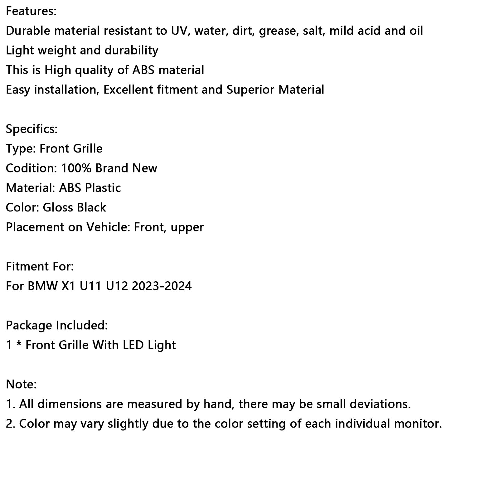 Shiny Black sprednji odbijač za BMW X1 U11 U12 2023-2024