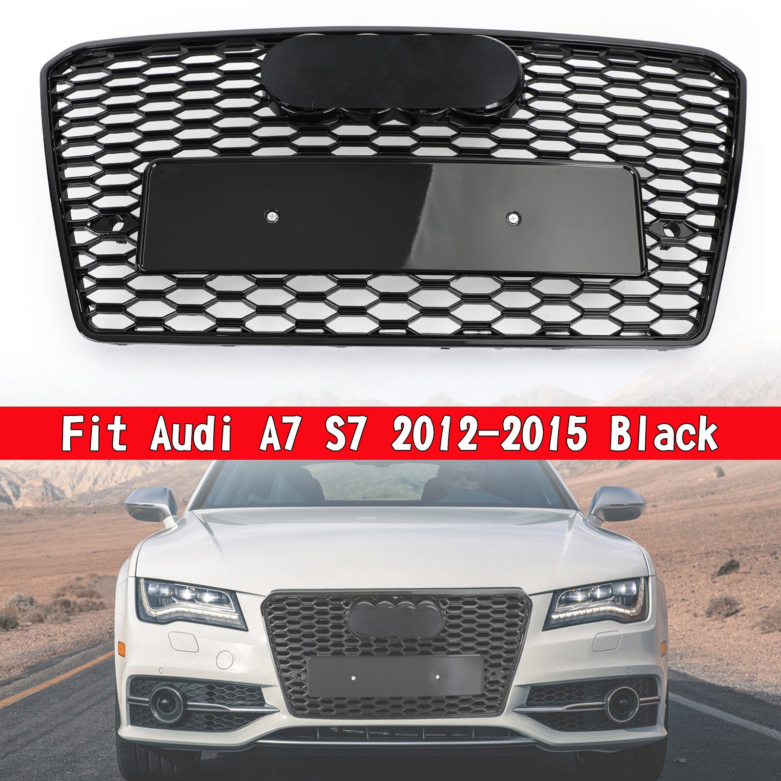 Parrilla hexagonal de malla deportiva tipo panal estilo RS7, compatible con Audi A7/S7 2012-2015, color negro