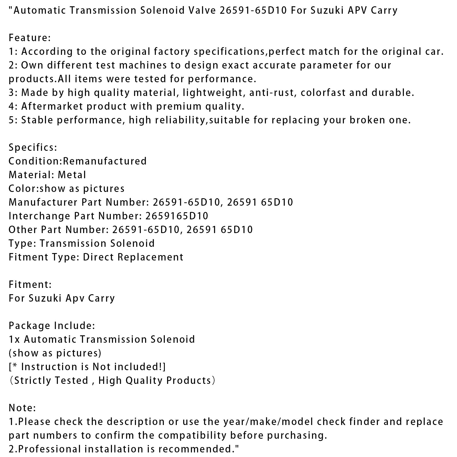 Électrovanne de transmission automatique Suzuki APV Carry 26591-65D10