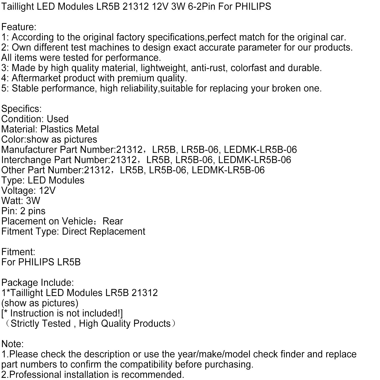 LR5B 21312 12 V 3 W 3 W 6-2 Pinks per Philips LR5B 21312
