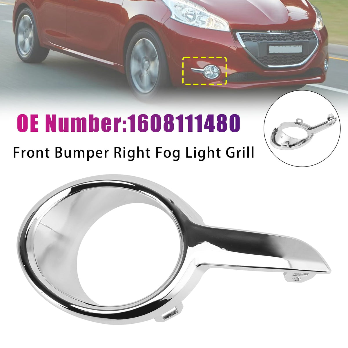 Rechtsvoor Mistlamp Grille 1608111480 voor Peugeot 208 2012-2015