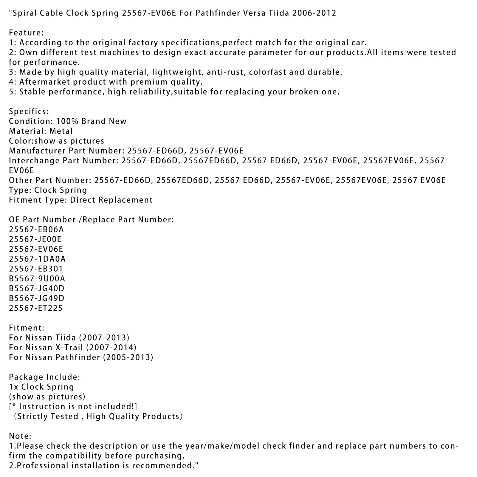 Ura spiralni kabel 25567-EV06E za Pathfinder Versa Tiida 2006-2012